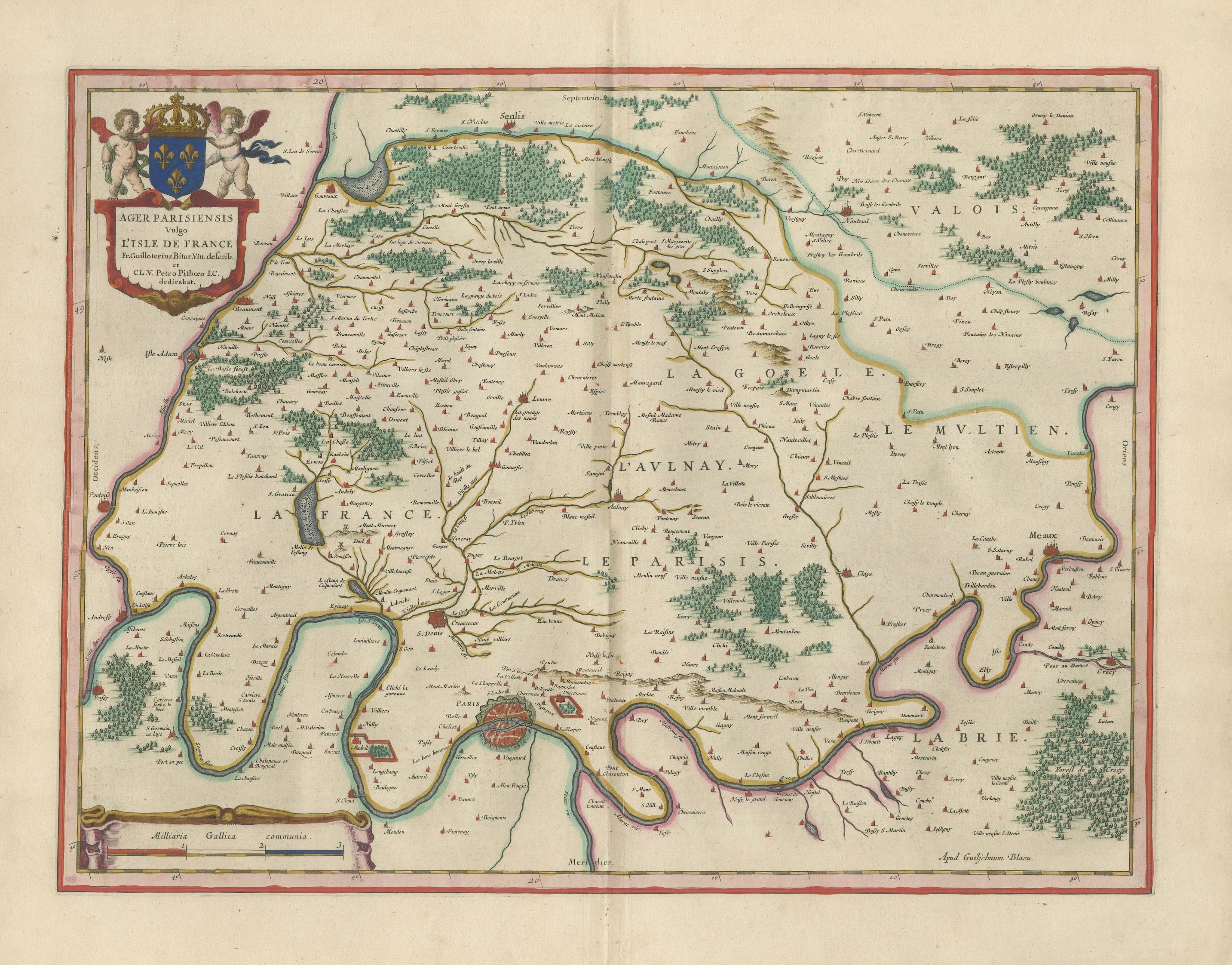Antique Map Paris & Île-de-France – Blaeu Hand Colored c.1642