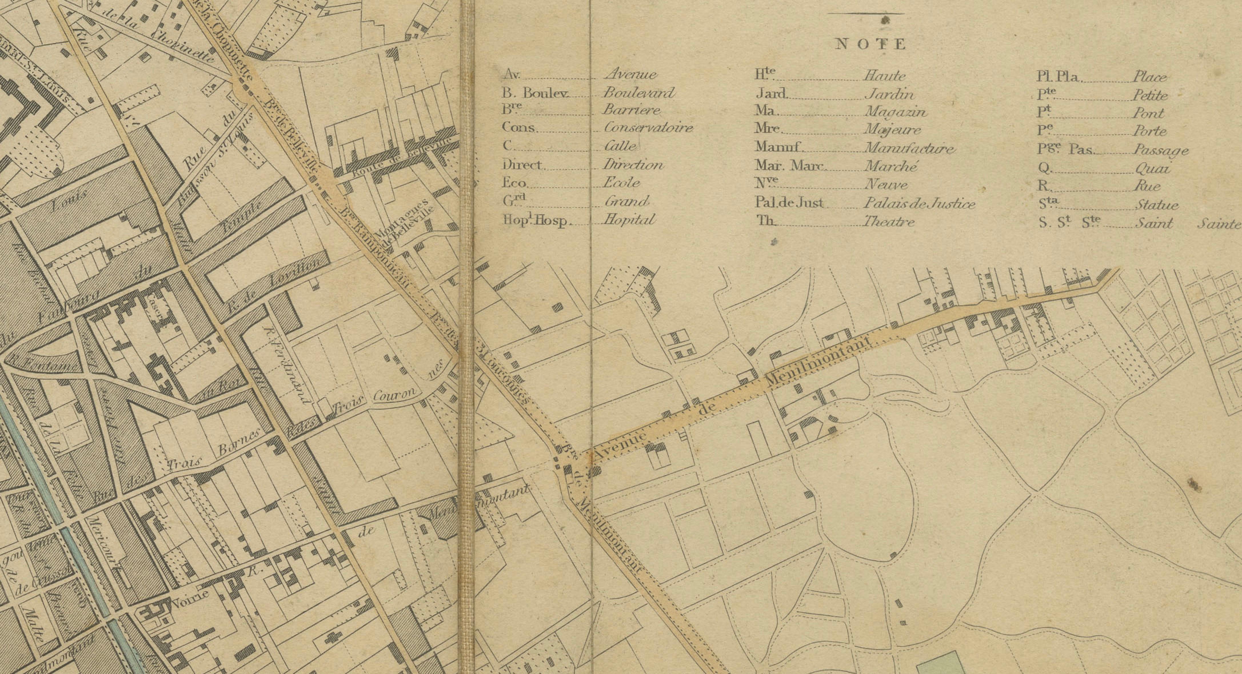 Antique Map Paris, SDUK Plan, Linen Backed, Hand Colored c.1855