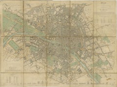 Antique Map Paris, SDUK Plan, Linen Backed, Hand Colored c.1855