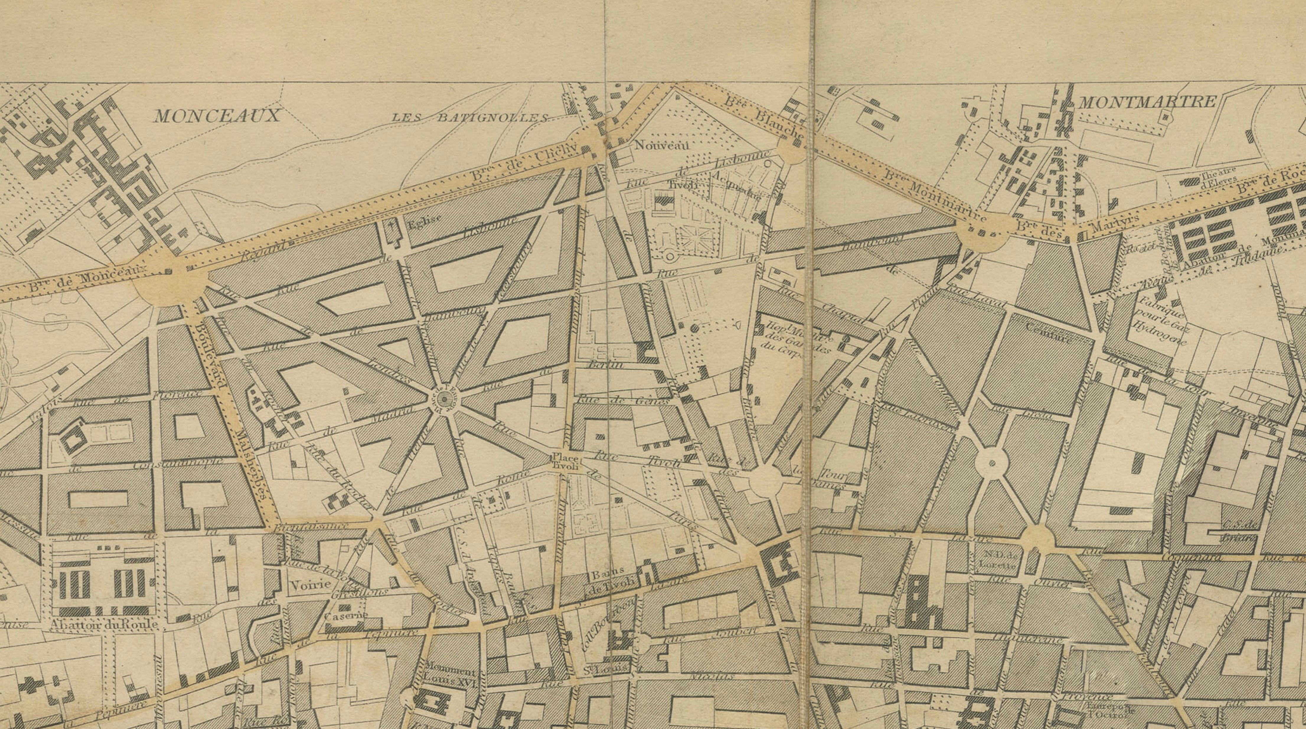 Antique Map Paris, SDUK Plan, Linen Backed, Hand Colored c.1855