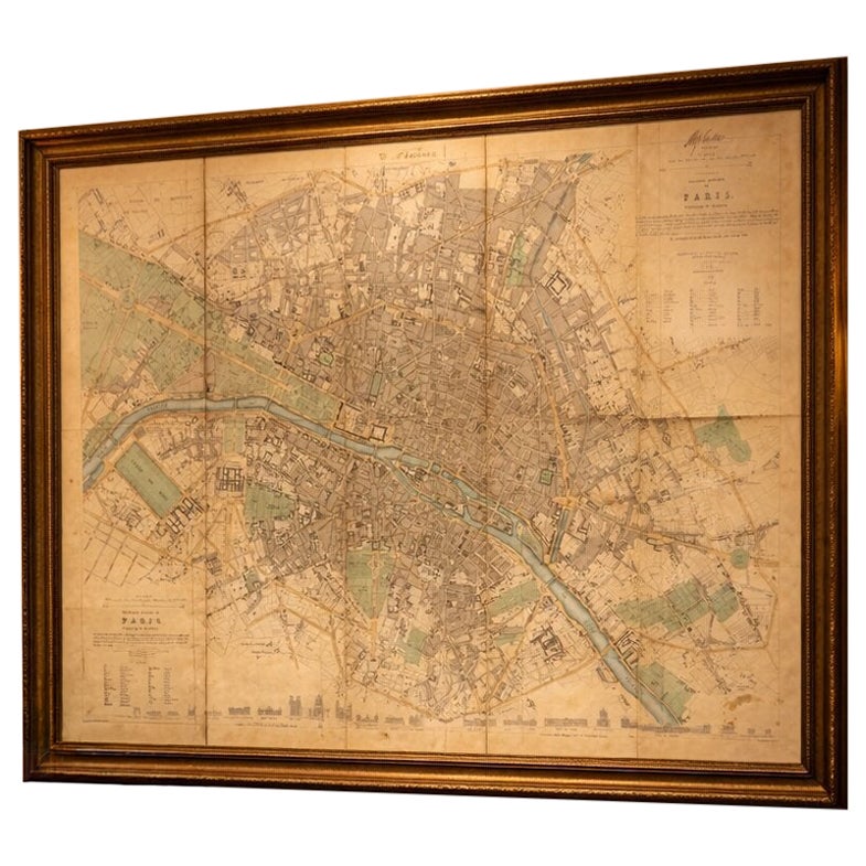 Carte ancienne de Paris, SDUK Plan, Linen Backed, Hand Colored c.1855