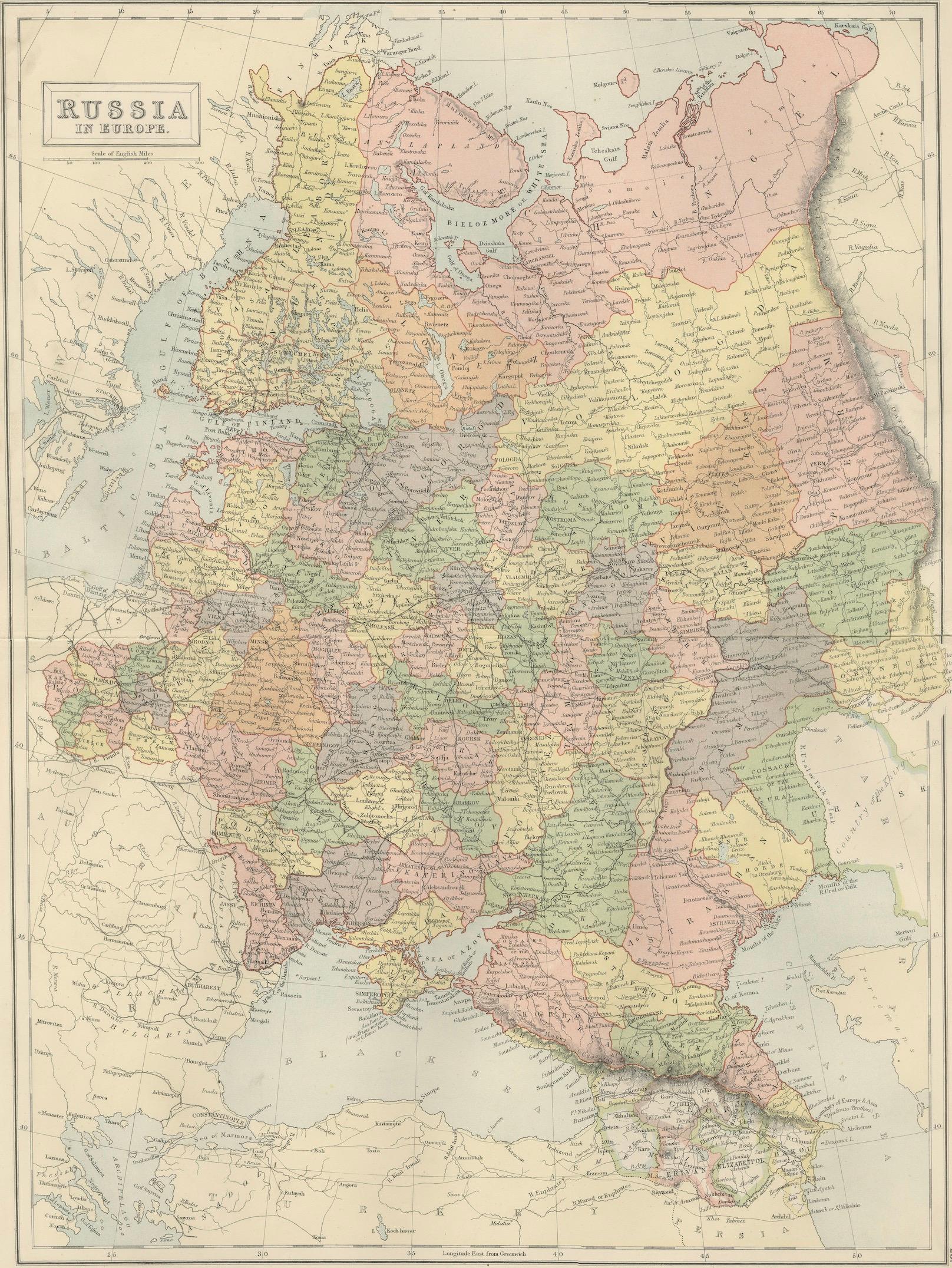 Antique Map Russia in Europe, Bartholomew for Black’s General Atlas - 1884