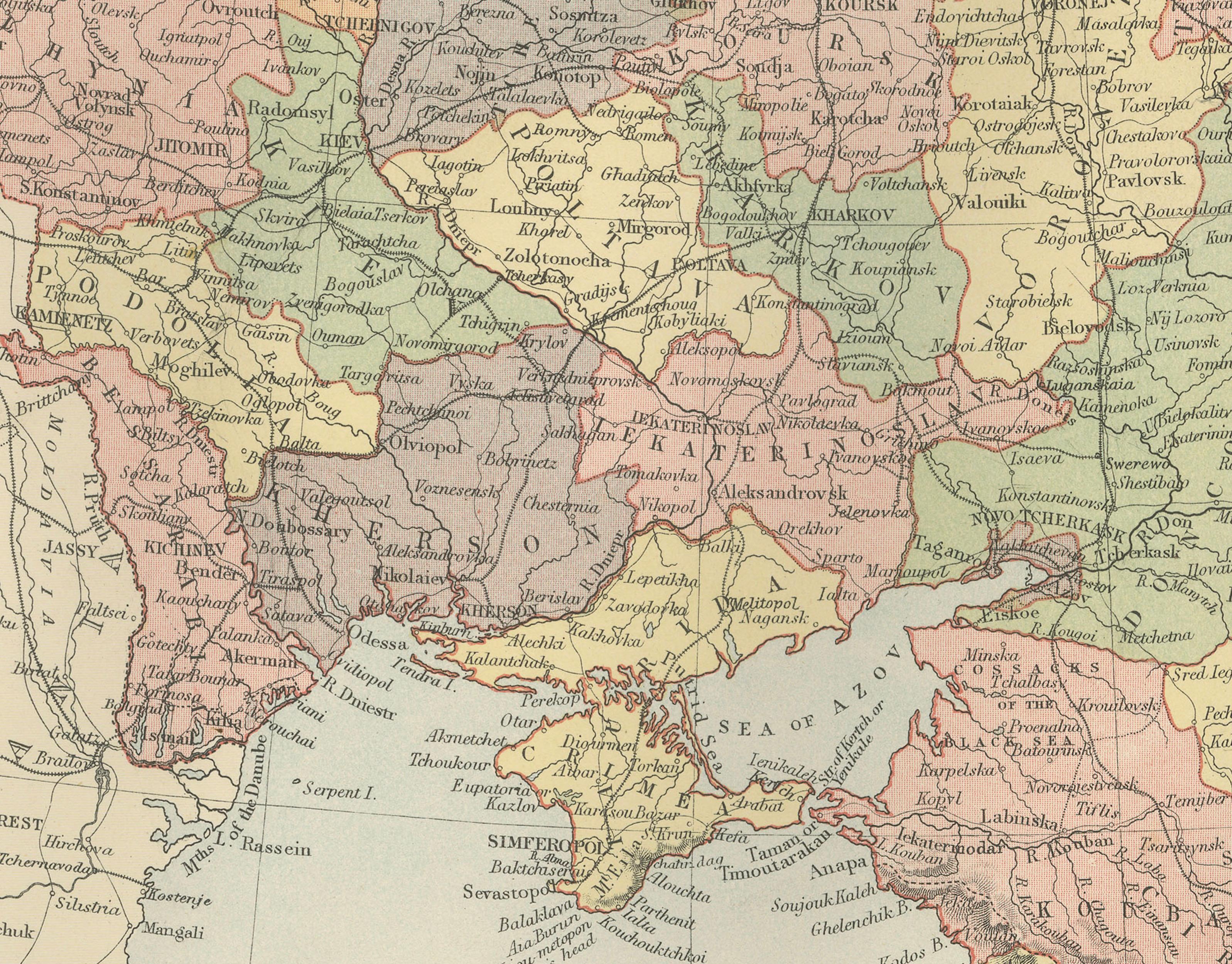 Antique Map Russia in Europe, Bartholomew for Black’s General Atlas - 1884