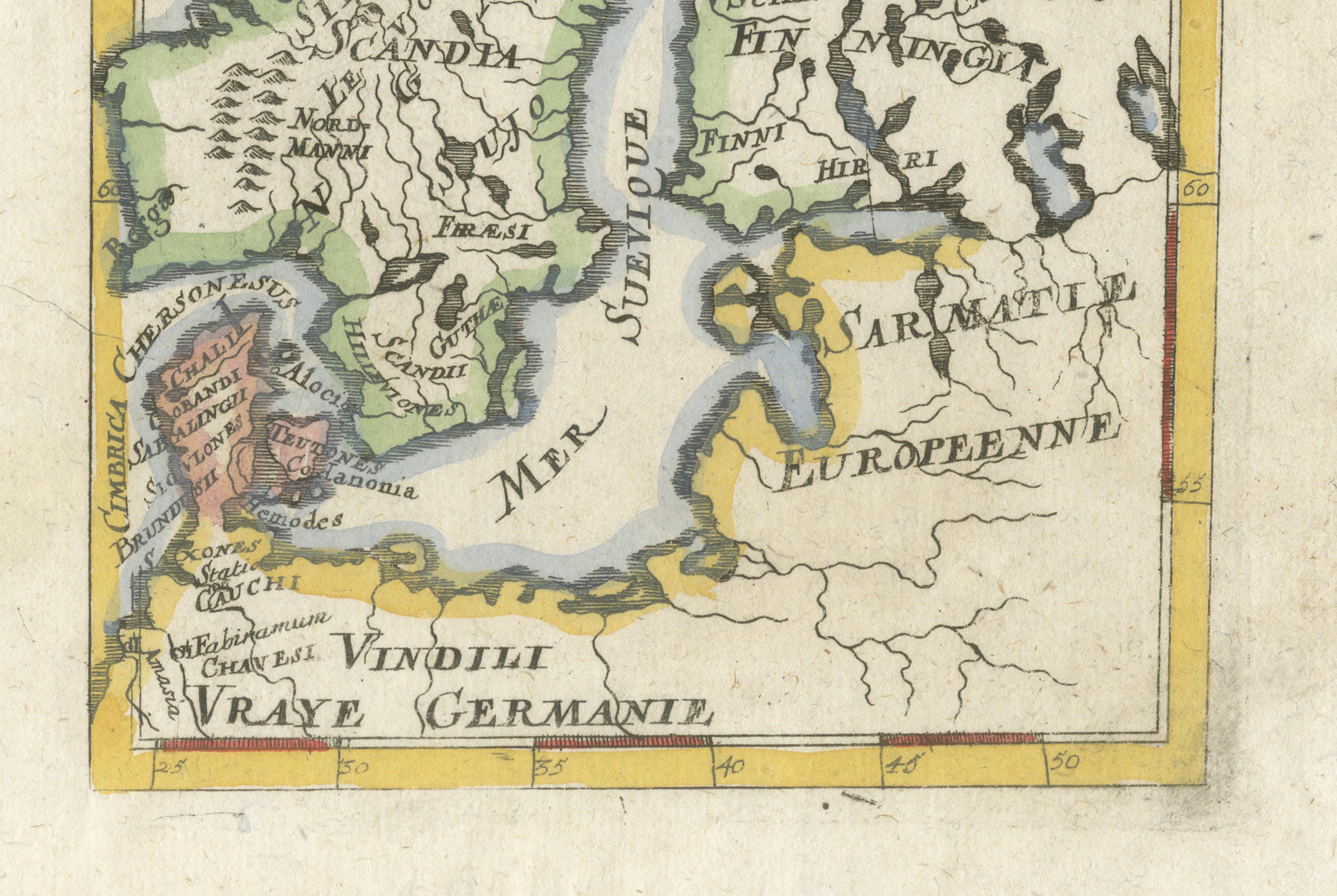 Antique Map Scandinavia, Ancient Germania, Mallet Description de l’Univers, 1683