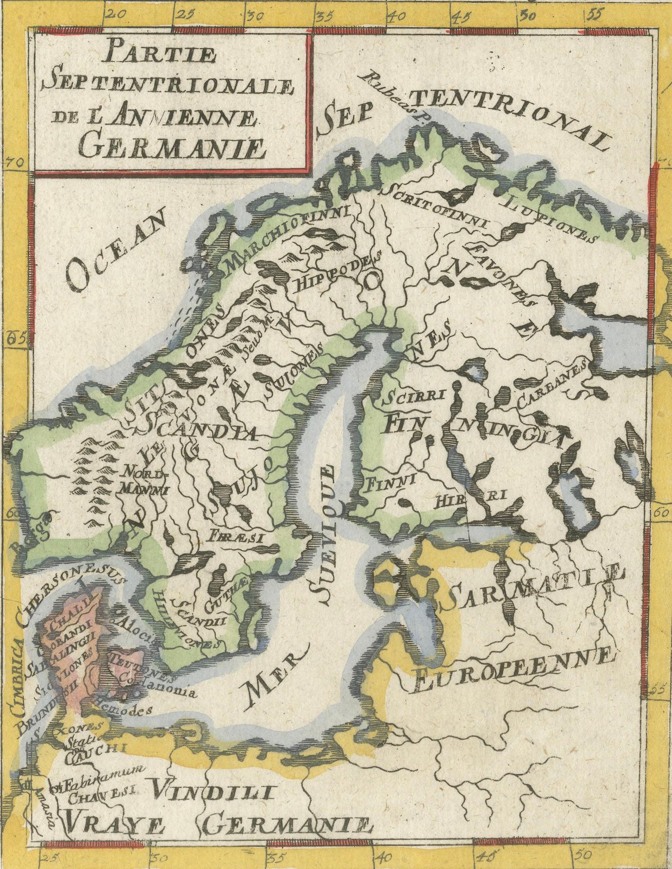 Antique Map Scandinavia, Ancient Germania, Mallet Description de l’Univers, 1683
