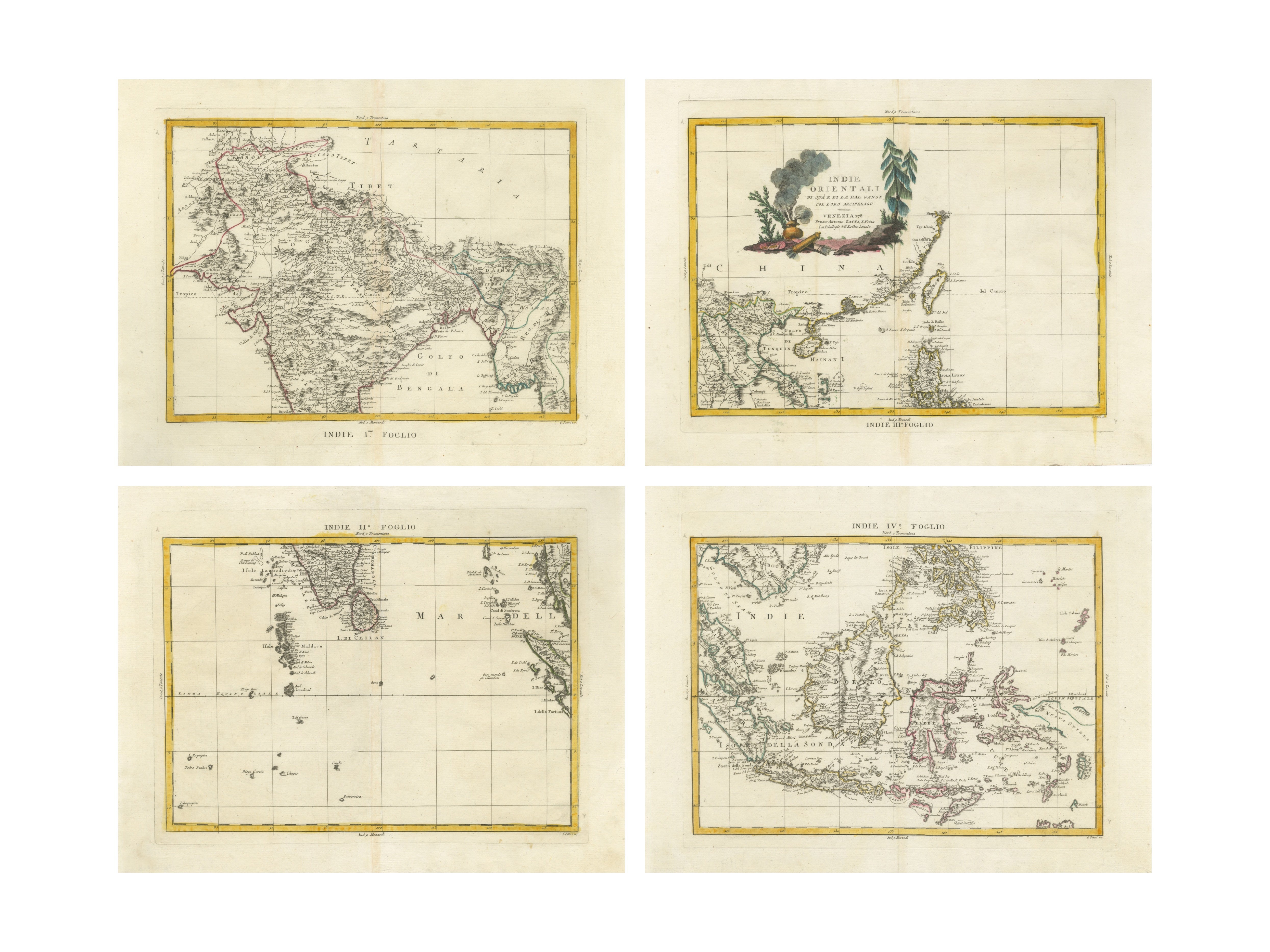Antique Map Set East Indies – India, Indochina, Indonesia, Zatta 1784