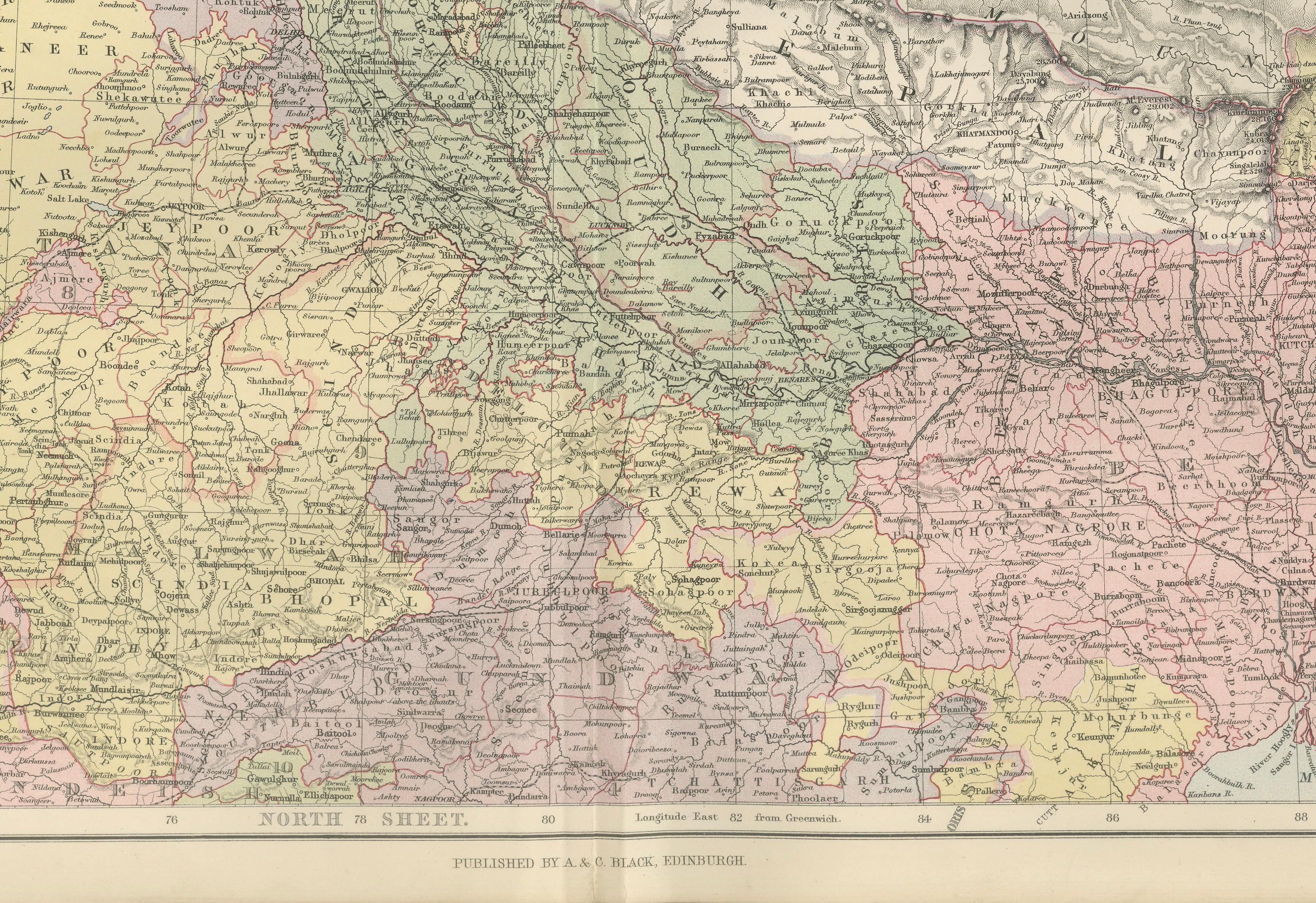 Antique Map Set of India, Two Sheets of Black’s General Atlas, Bartholomew 1884