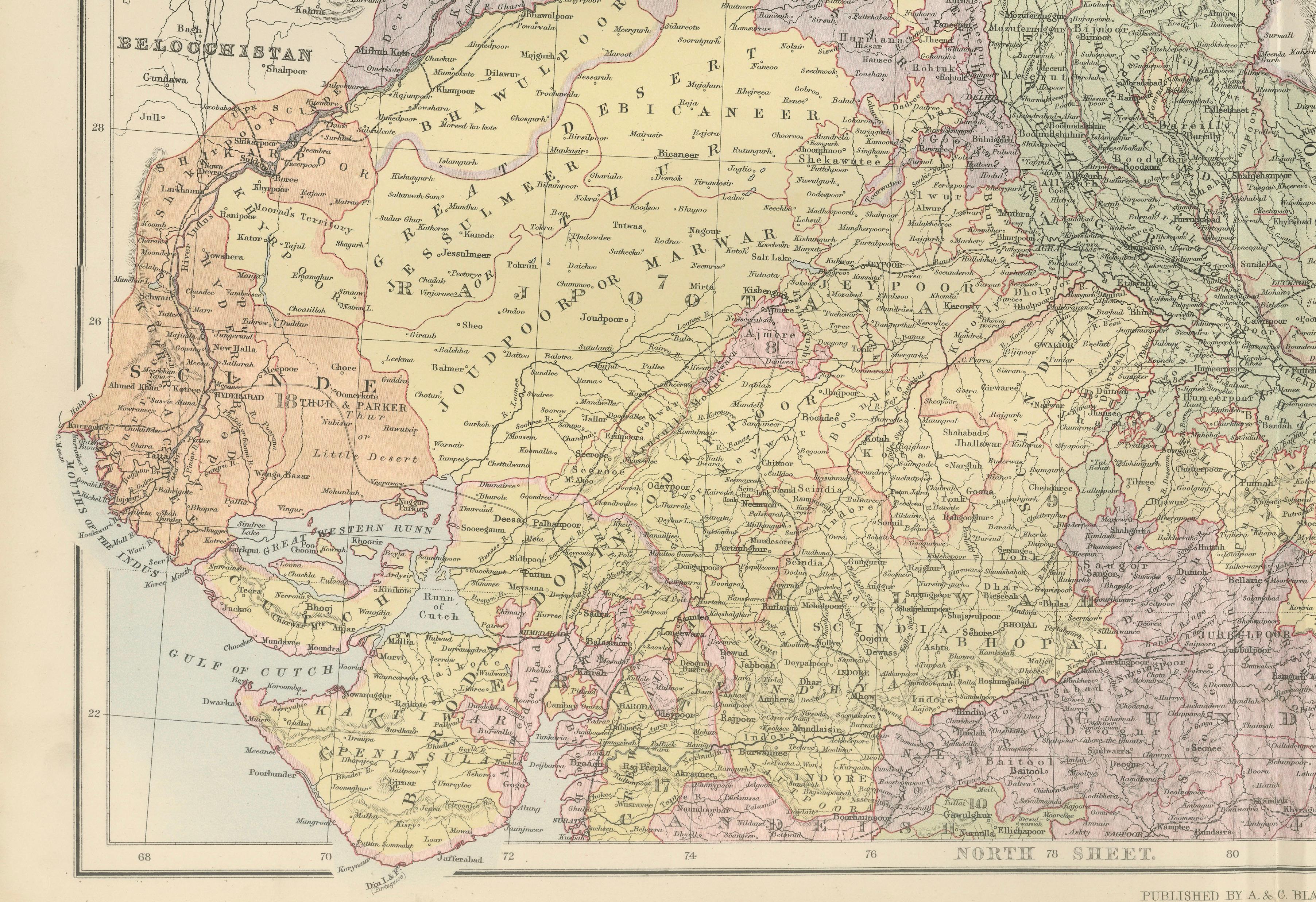 Antique Map Set of India, Two Sheets of Black’s General Atlas, Bartholomew 1884