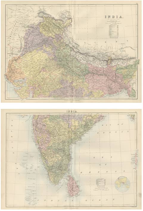 Antique Map Set of India, Two Sheets of Black’s General Atlas, Bartholomew 1884