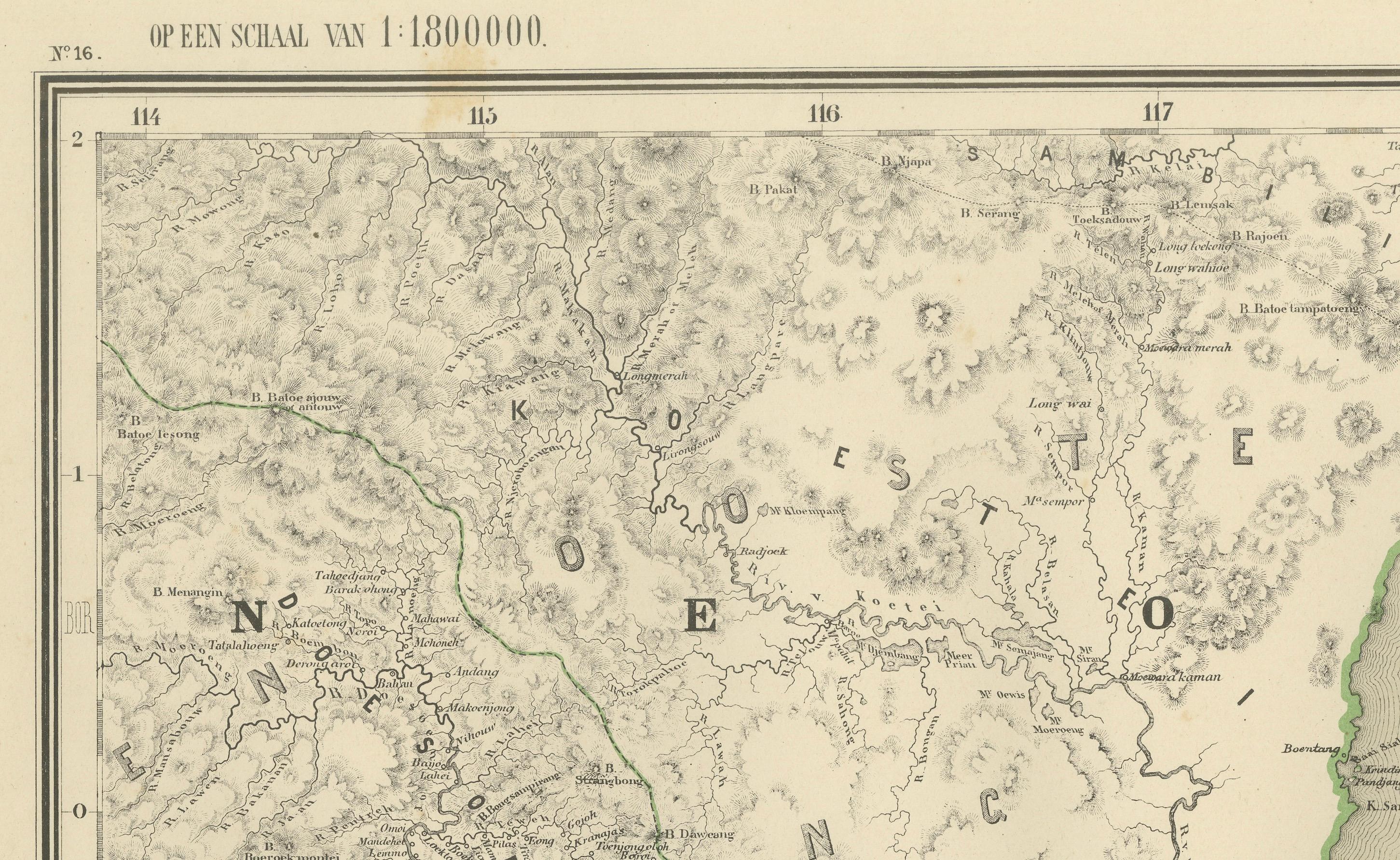 Conjunto de mapas antiguos de Borneo occidental y meridional, época de las Indias Orientales Holandesas, 1884 en venta 4