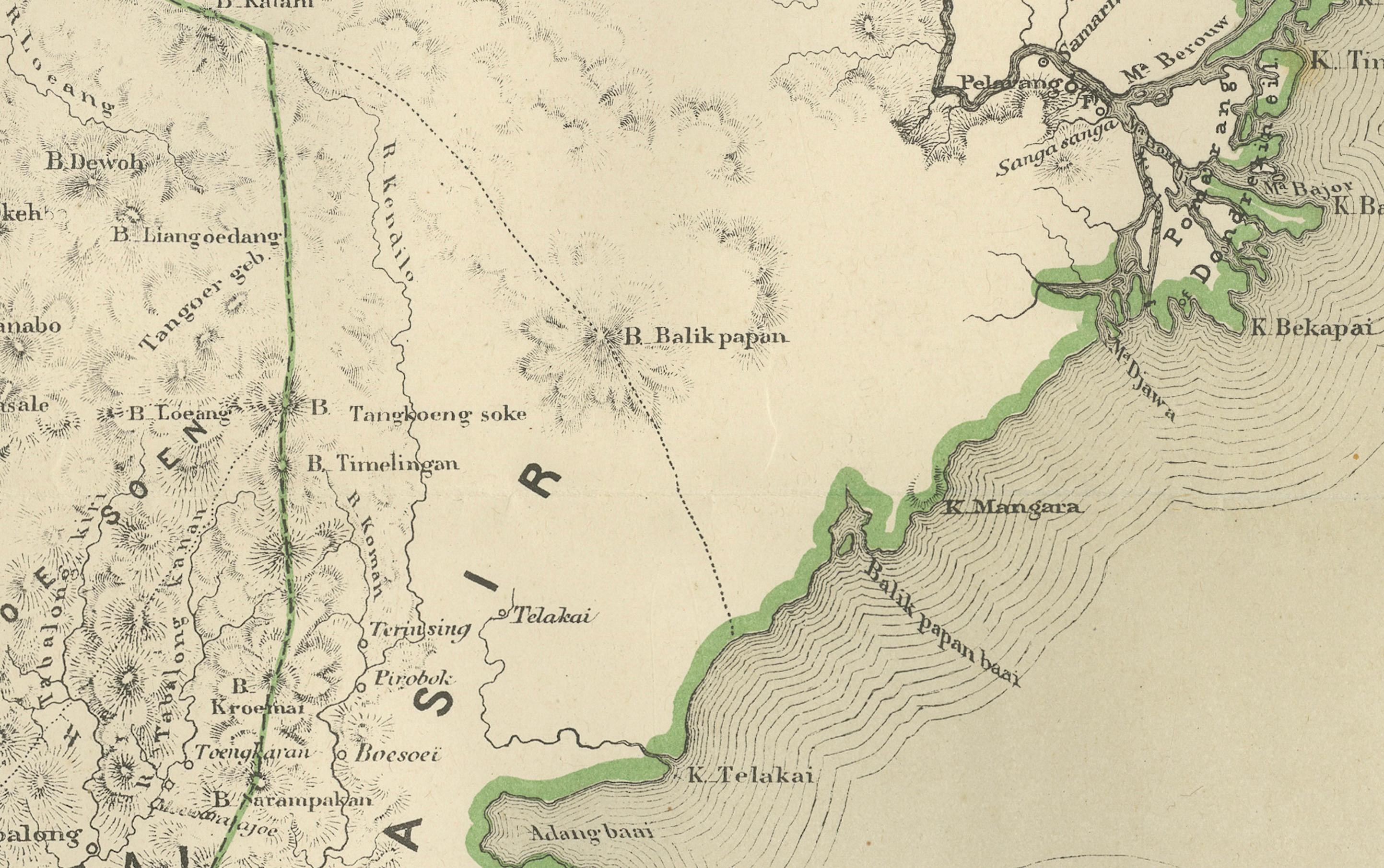 Conjunto de mapas antiguos de Borneo occidental y meridional, época de las Indias Orientales Holandesas, 1884 en venta 5