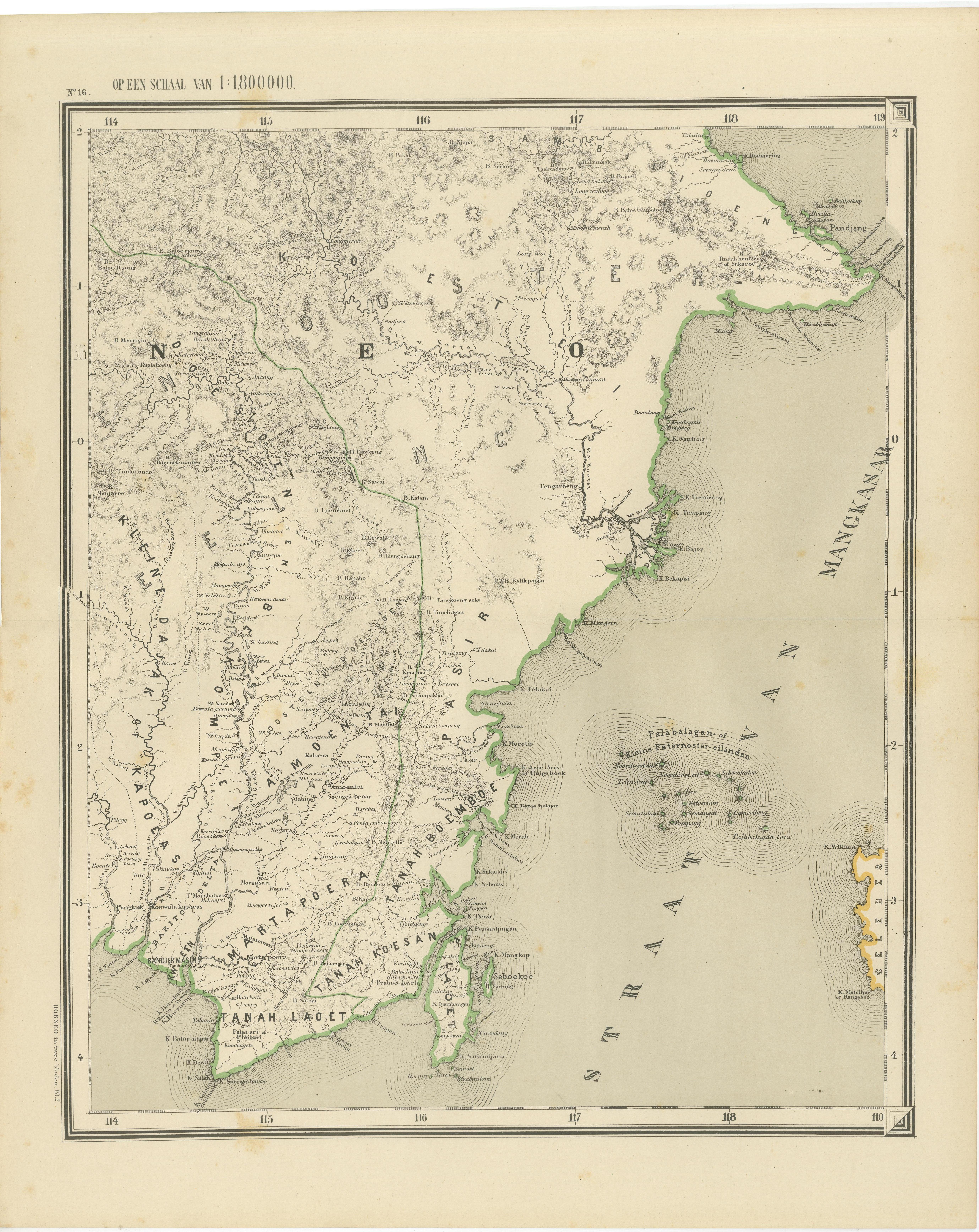 Conjunto de mapas antiguos de Borneo occidental y meridional, época de las Indias Orientales Holandesas, 1884 Holandés en venta