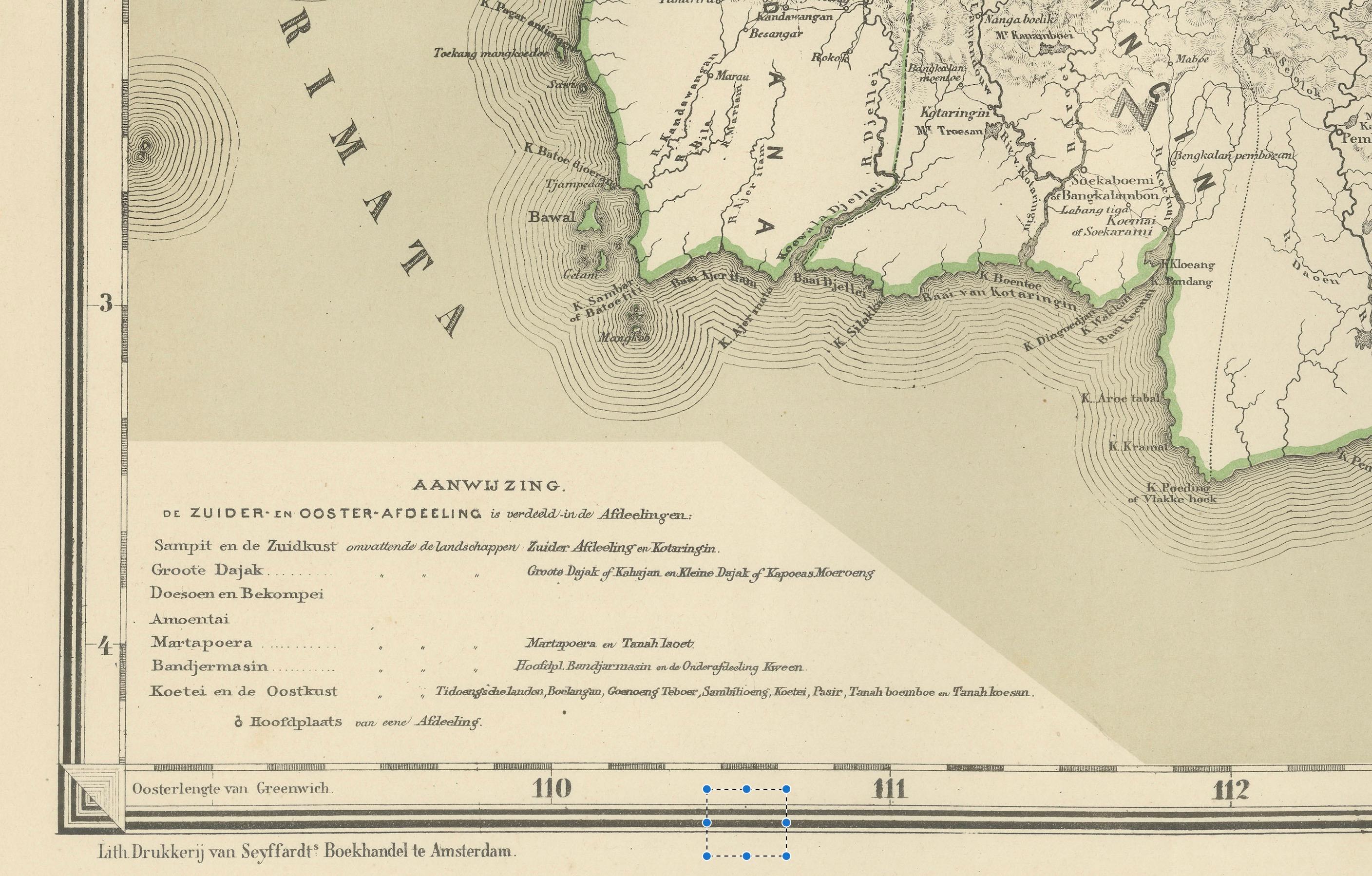 Conjunto de mapas antiguos de Borneo occidental y meridional, época de las Indias Orientales Holandesas, 1884 en venta 1