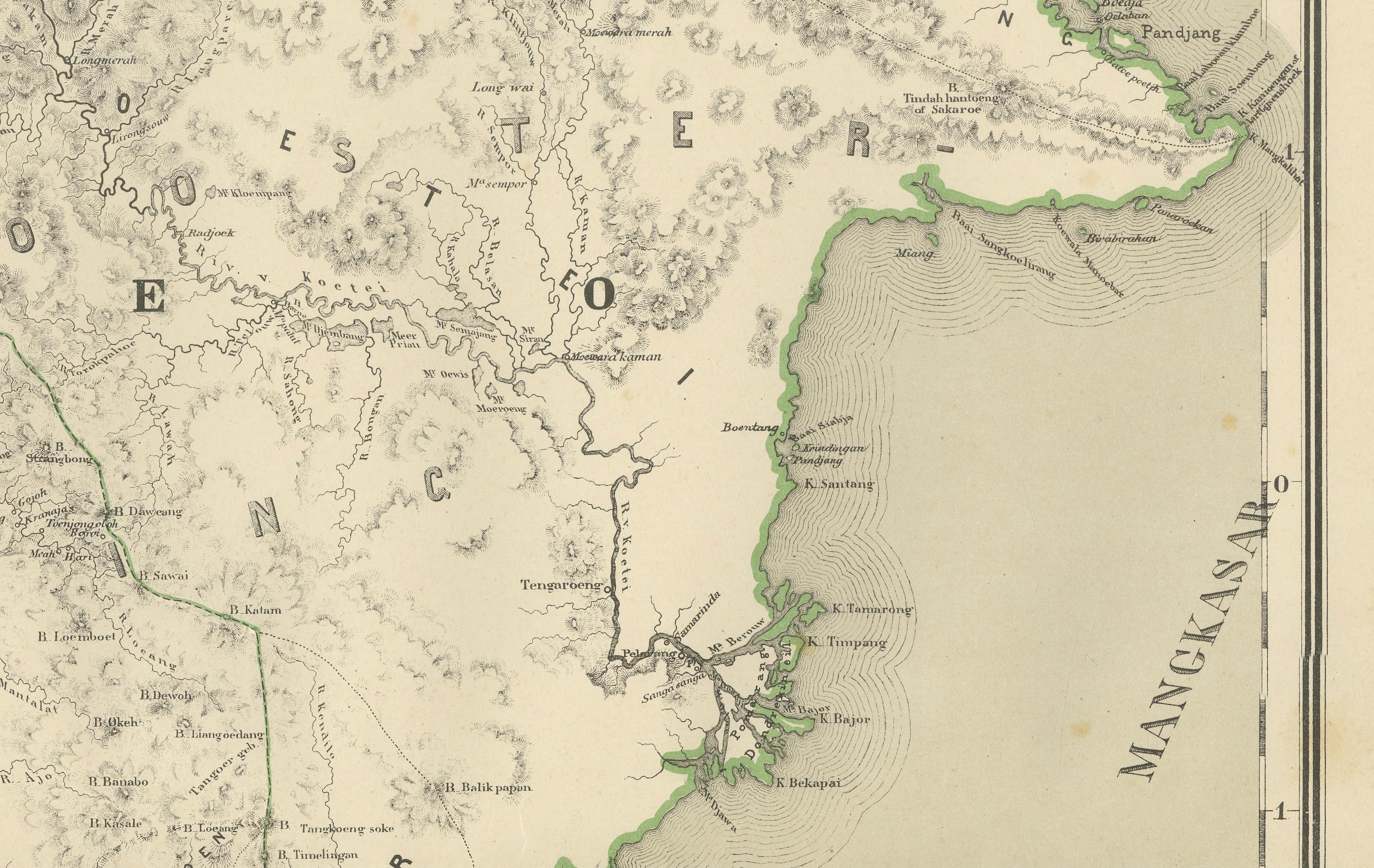 Conjunto de mapas antiguos de Borneo occidental y meridional, época de las Indias Orientales Holandesas, 1884 en venta 2