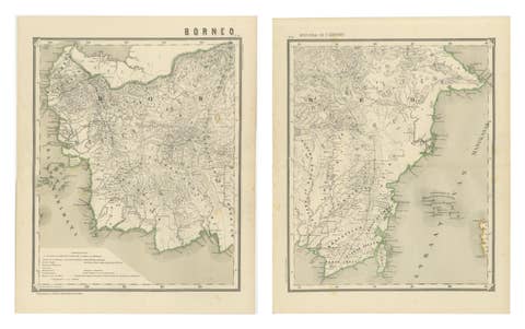 Antique Map Set of Western & Southern Borneo, Dutch East Indies Era, 1884