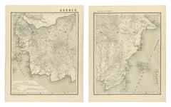 Conjunto de mapas antiguos de Borneo occidental y meridional, época de las Indias Orientales Holandesas, 1884