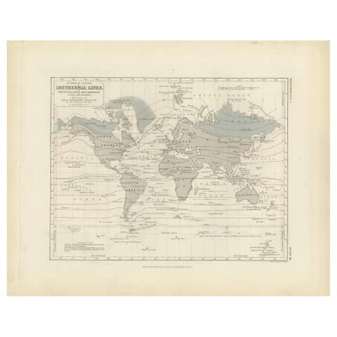 Antique Map showing Isotherm Lines throughout the World by Johnston '1850'