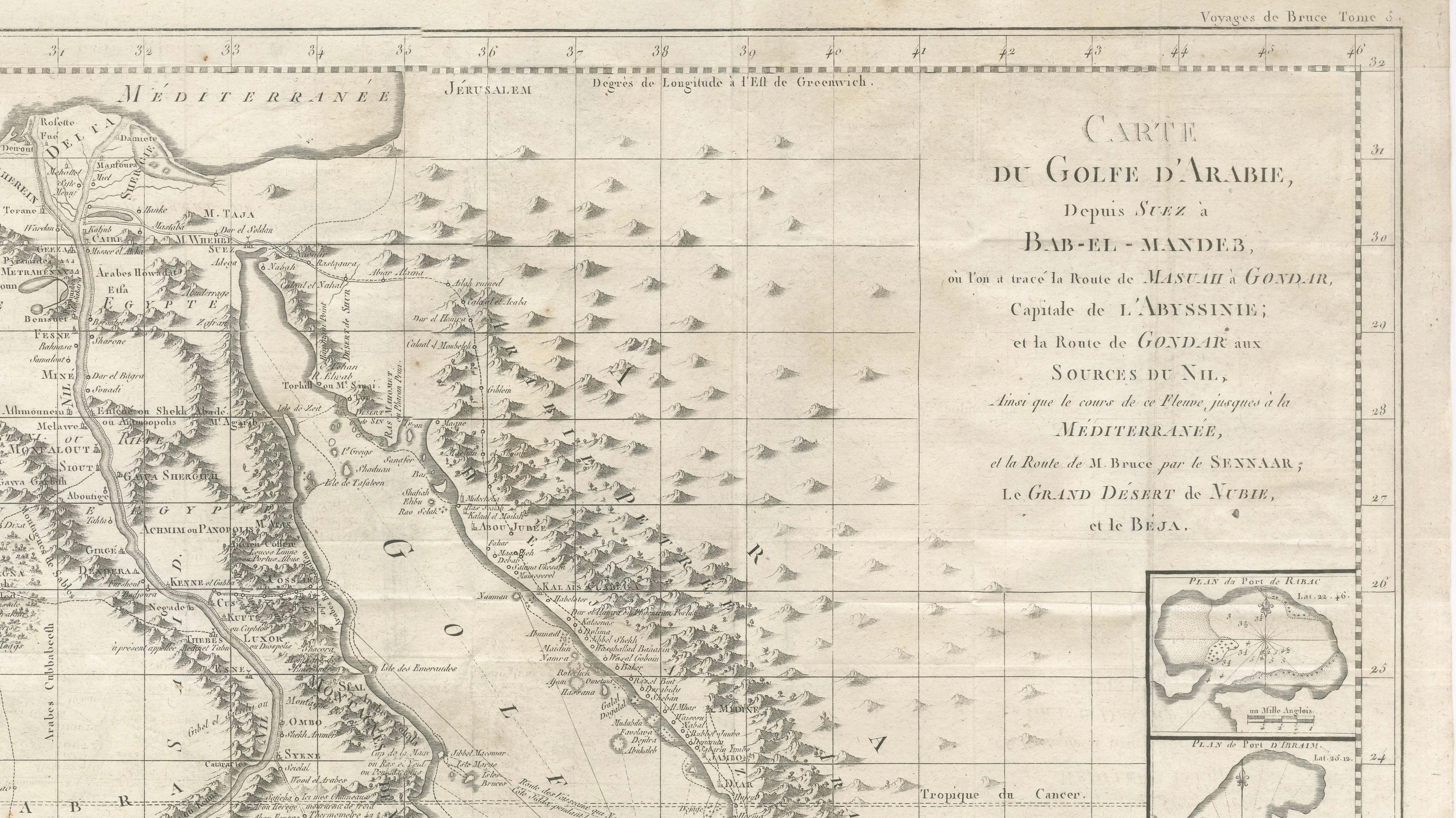 Antique Map of the Red Sea, Gulf of Arabia and Nile Sources, c.1750
