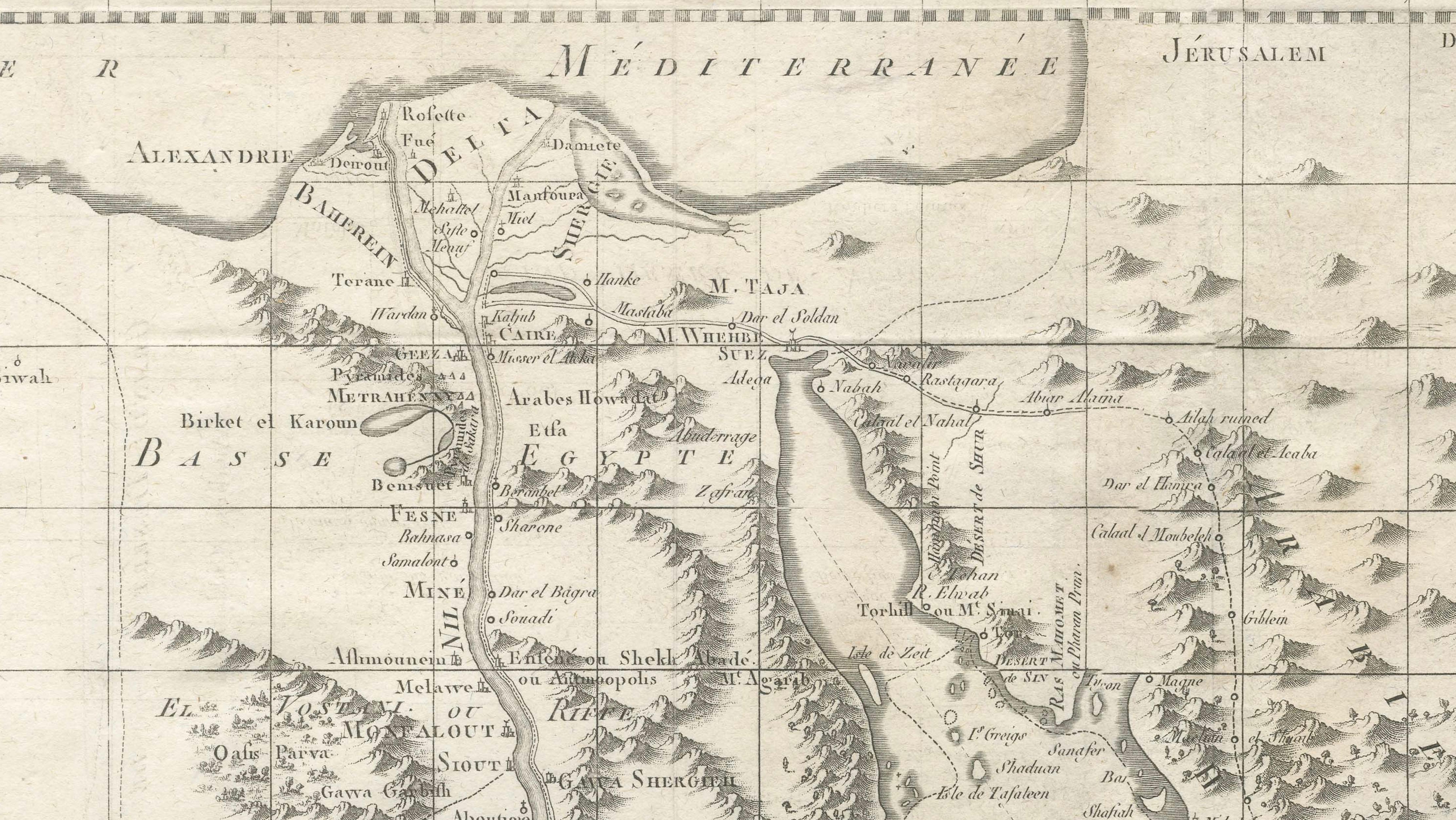 Antique Map of the Red Sea, Gulf of Arabia and Nile Sources, c.1750
