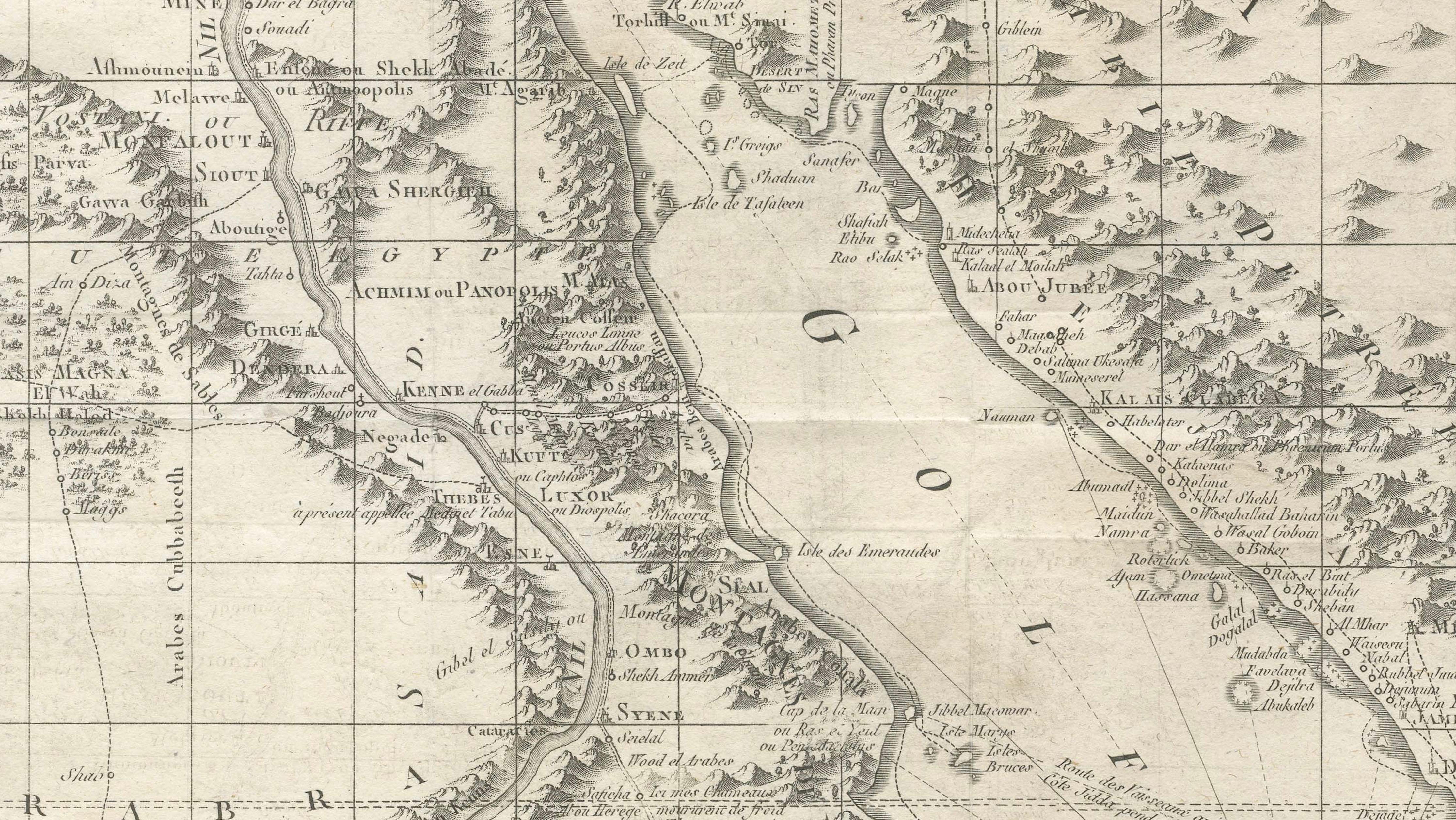 Antique Map of the Red Sea, Gulf of Arabia and Nile Sources, c.1750
