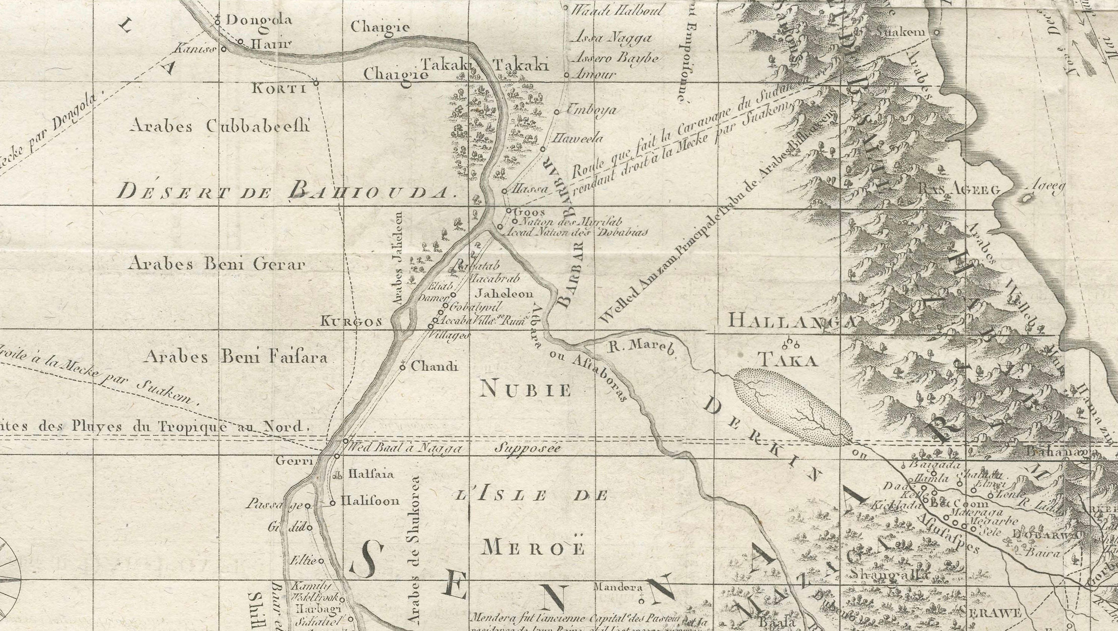 Antique Map of the Red Sea, Gulf of Arabia and Nile Sources, c.1750
