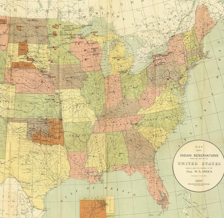 Antique Map Showing the Locations of Native American Tribes in 1897 at