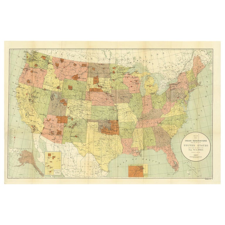 Antique Map Showing the Locations of Native American Tribes in 1897 at ...