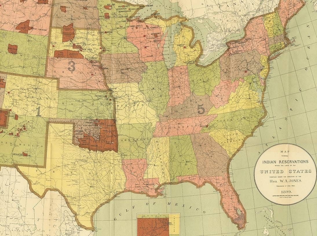 Antique Map Showing the Locations of Native American Tribes in 1899