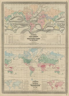 Antique Map Showing the Ocean Currents and Temperature of Air, '1872'