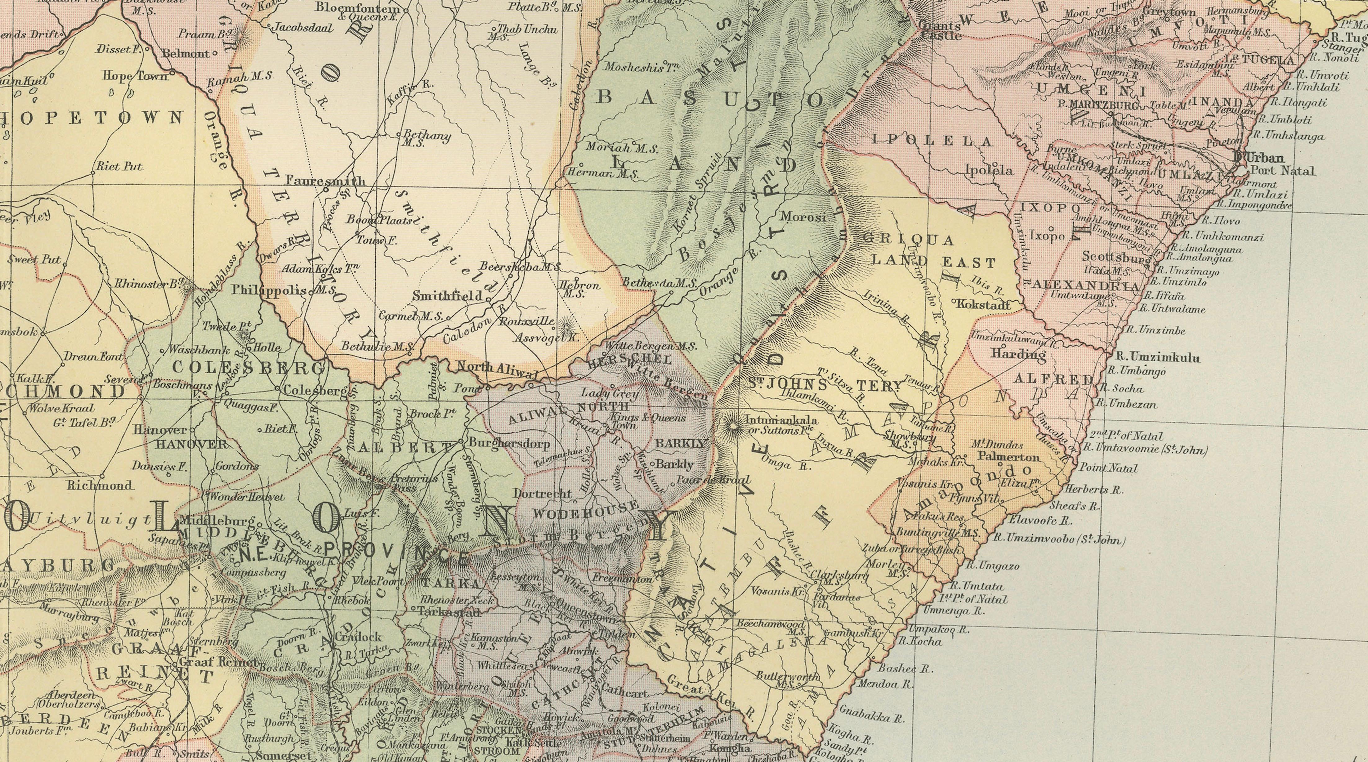 Antique Map South Africa, Bartholomew for Black’s General Atlas - 1884