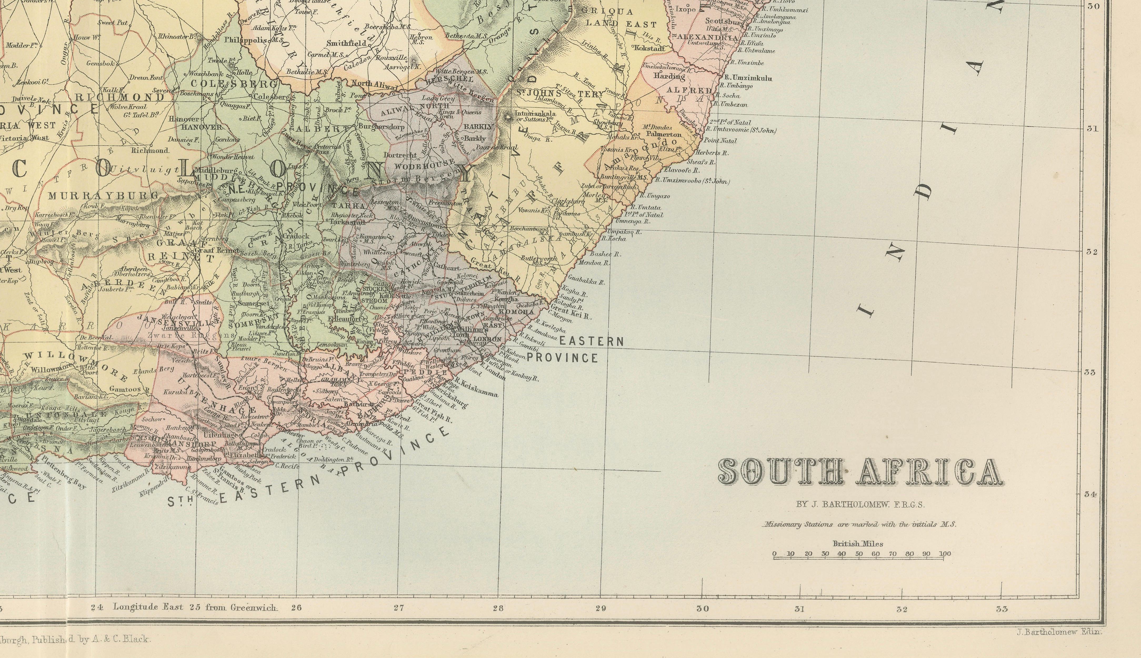 Antique Map South Africa, Bartholomew for Black’s General Atlas - 1884