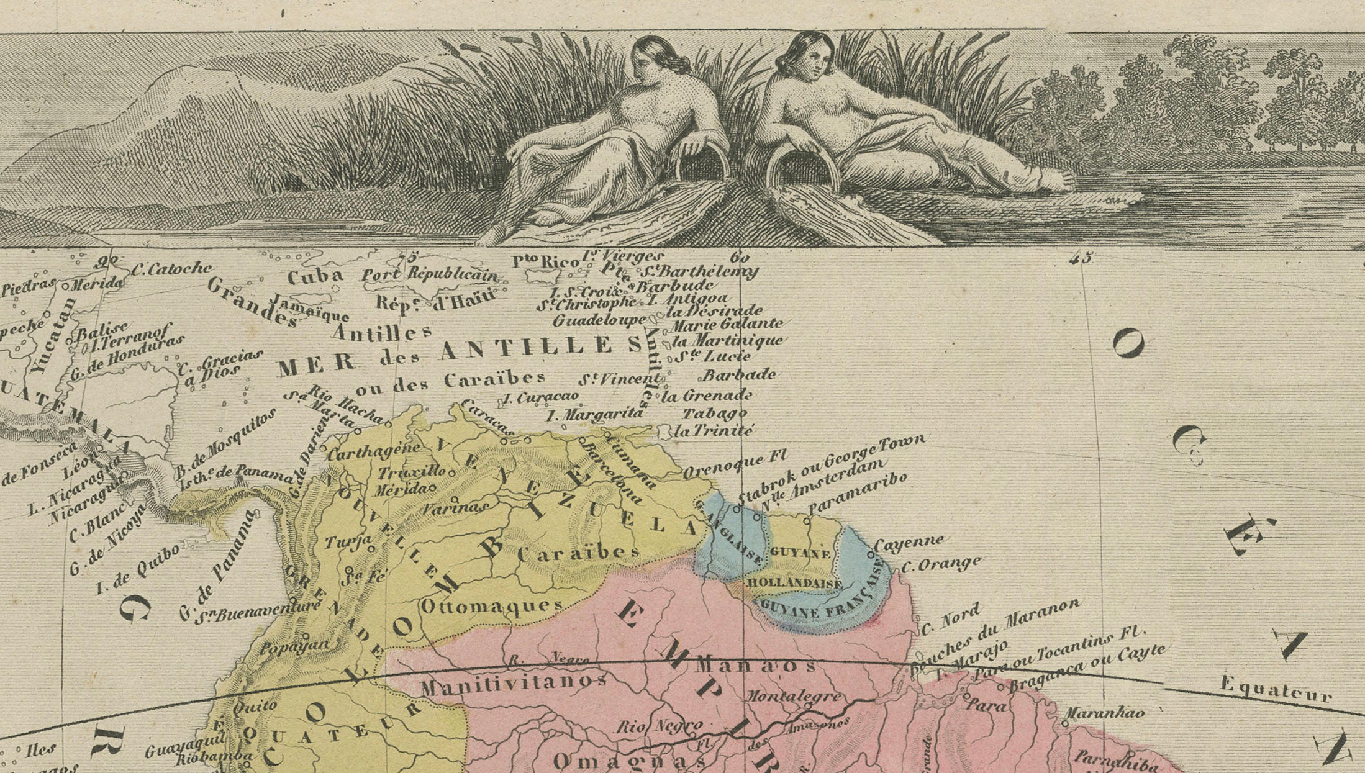 Antique Map South America, Levasseur, Decorative Original Hand Colored, c.1845