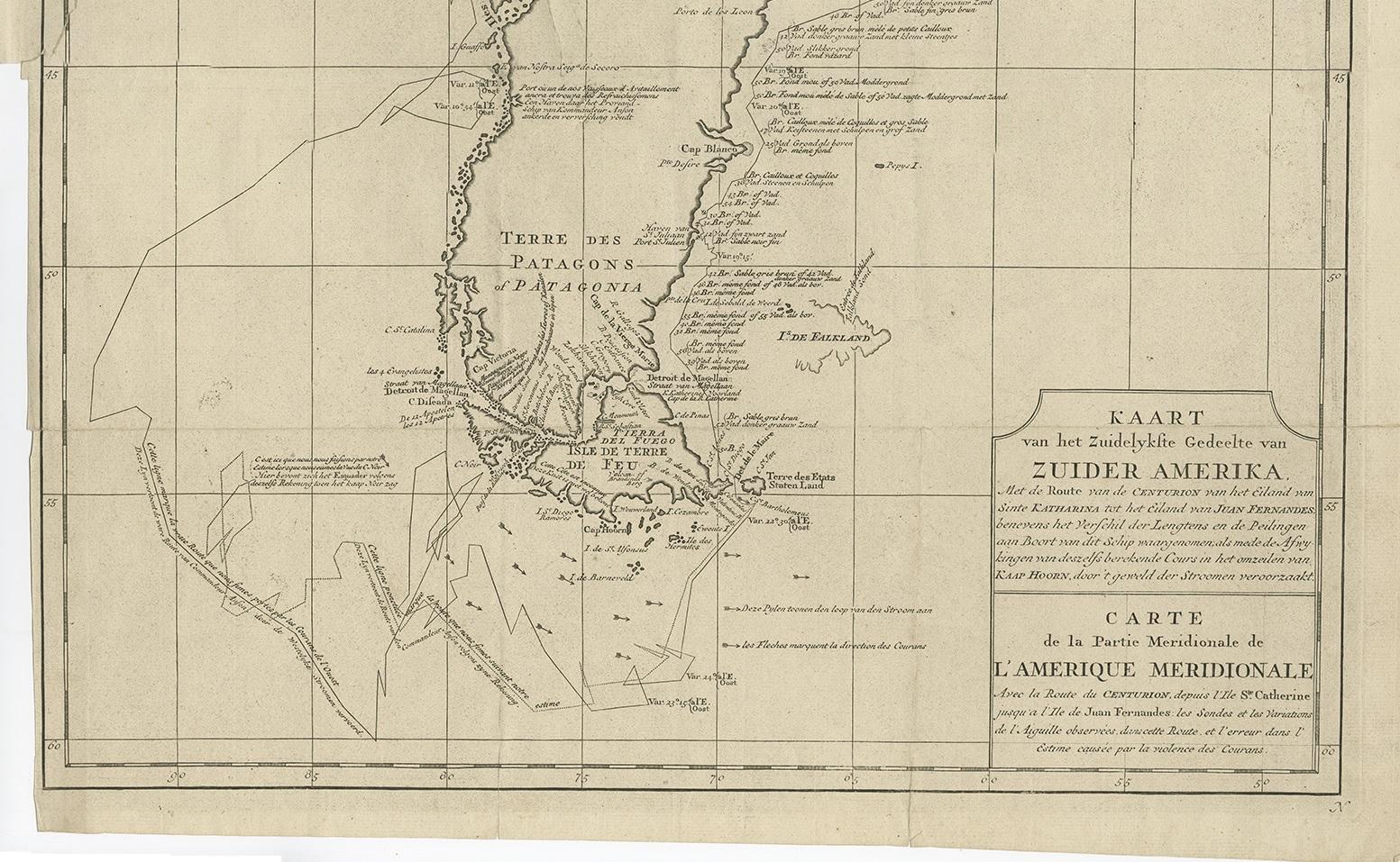 Gravé Carte ancienne d'Amérique du Sud par G. Anson, 1749 en vente