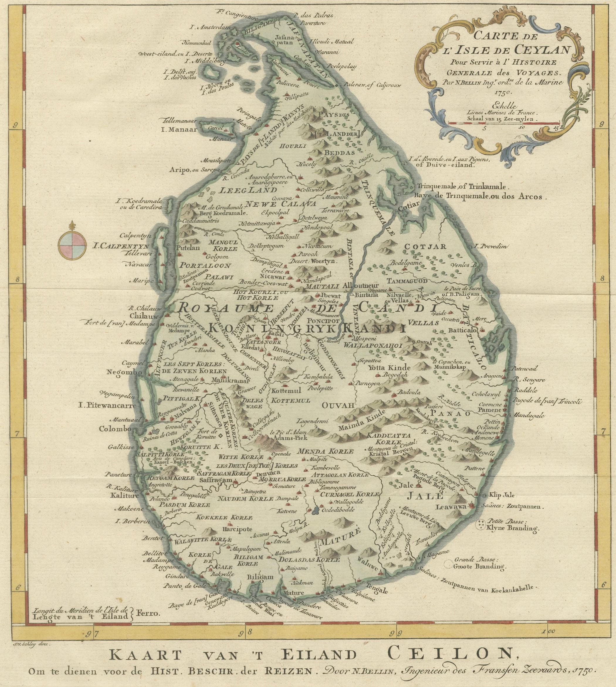 Antique Map Sri Lanka Ceylon Bellin 1750 – Kingdom of Kandy Enlightenment Map