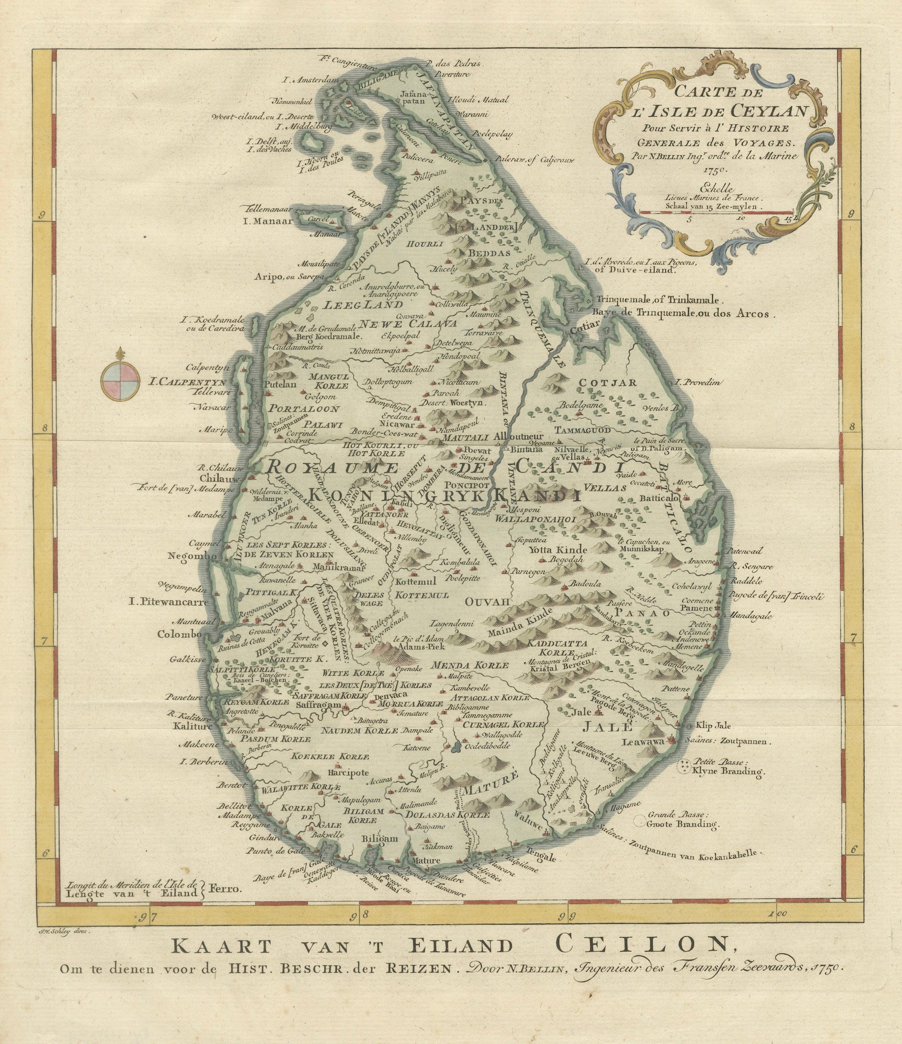Antique Map Sri Lanka Ceylon Bellin 1750 – Kingdom of Kandy Enlightenment Map