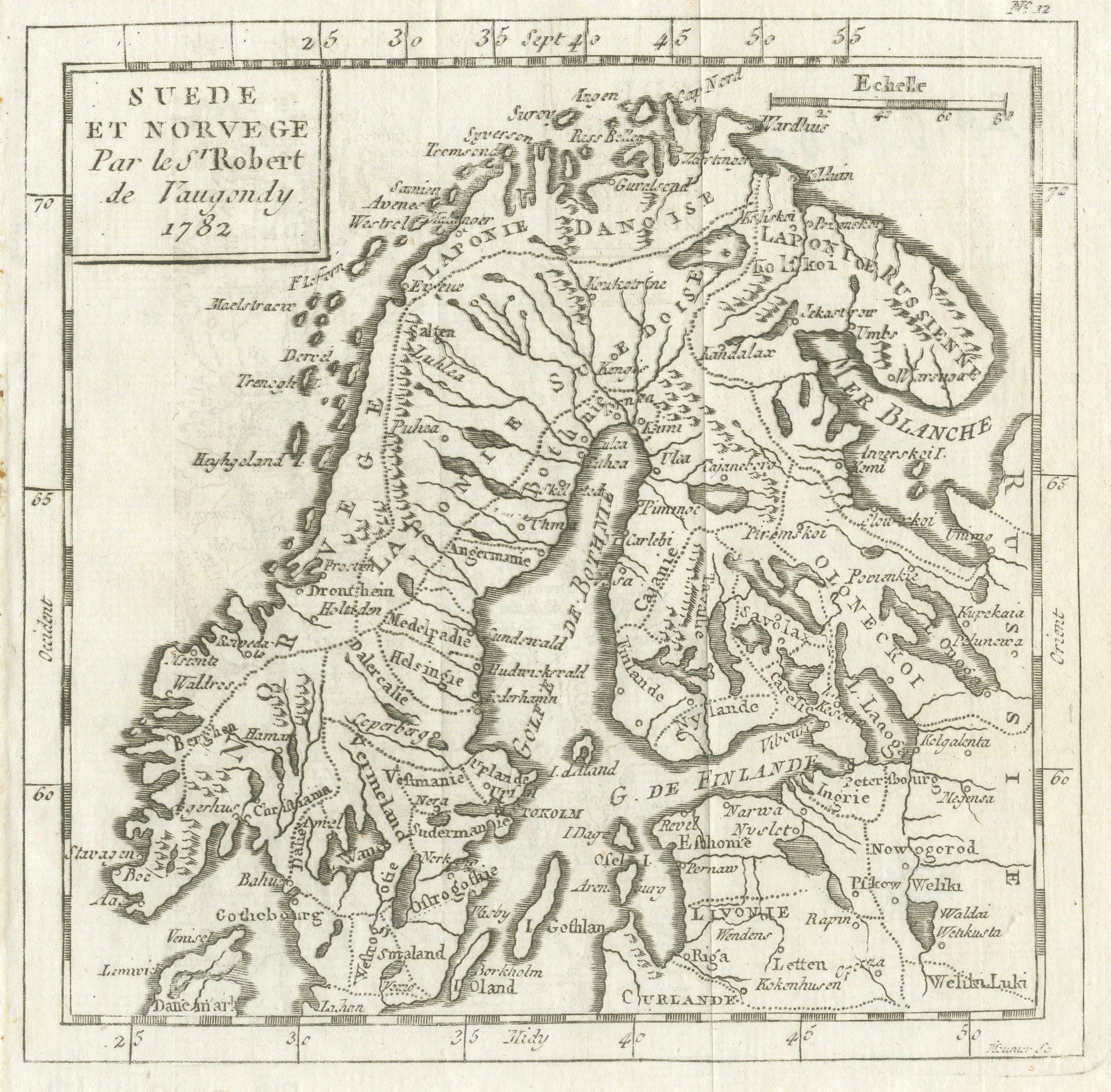 Antique Map Sweden and Norway, Scandinavia, Robert de Vaugondy, 1782