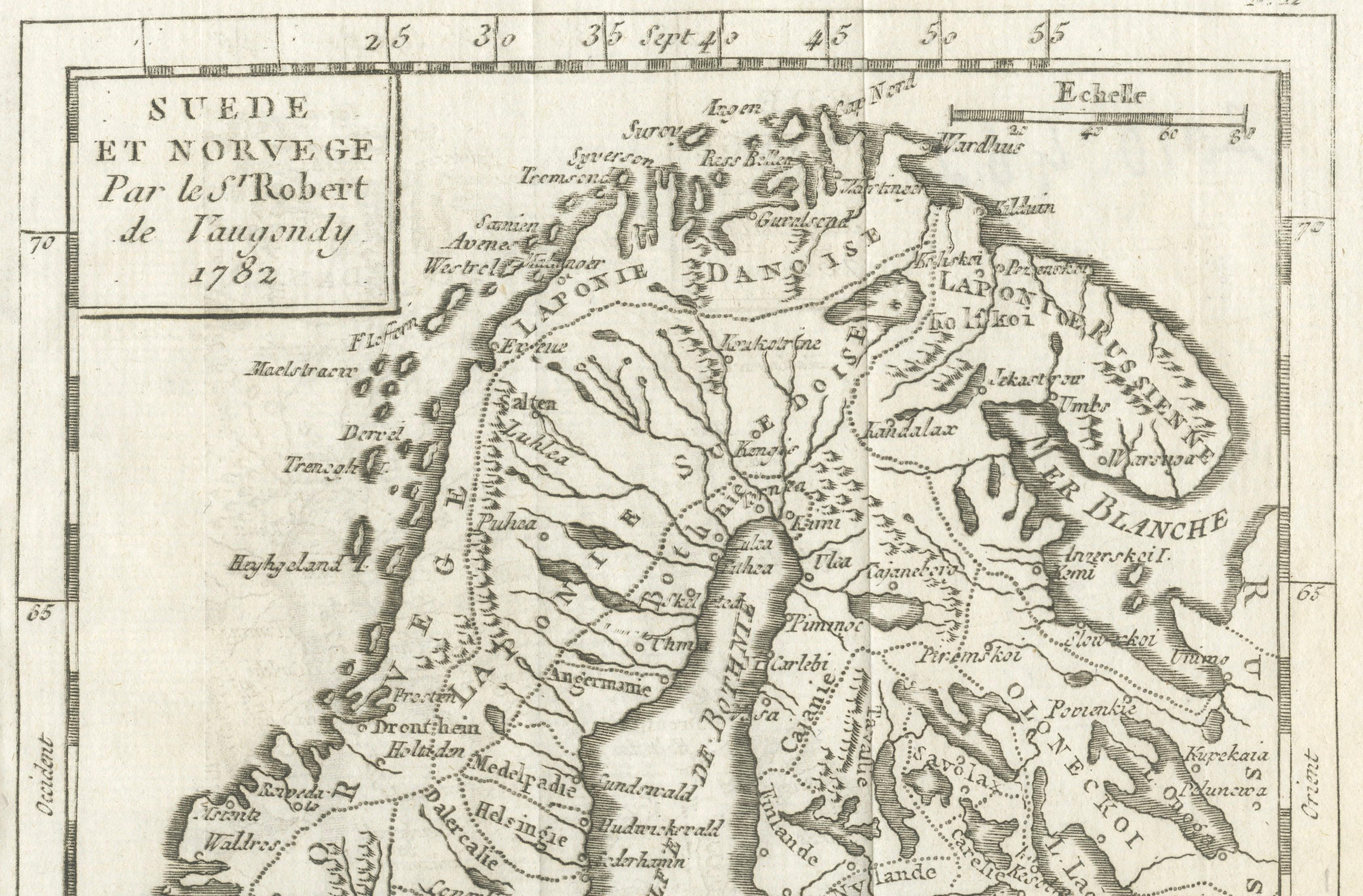Antique Map Sweden and Norway, Scandinavia, Robert de Vaugondy, 1782