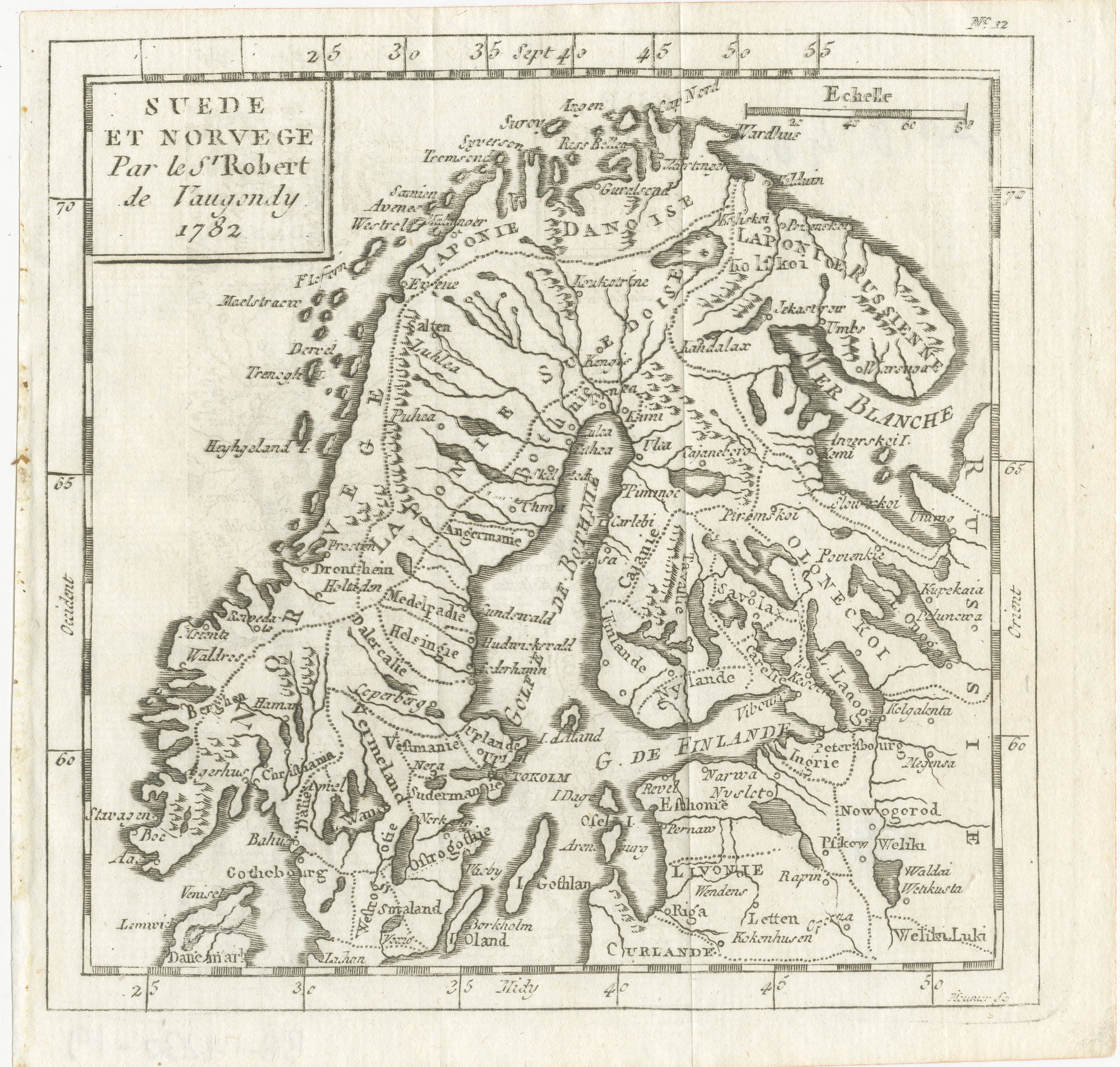 Antique Map Sweden and Norway, Scandinavia, Robert de Vaugondy, 1782