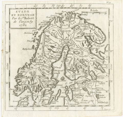 Antique Map Sweden and Norway, Scandinavia, Robert de Vaugondy, 1782