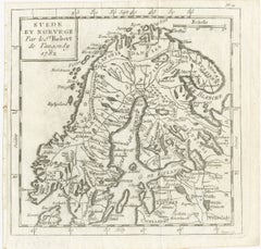 Antique Map Sweden and Norway, Scandinavia, Robert de Vaugondy, 1782