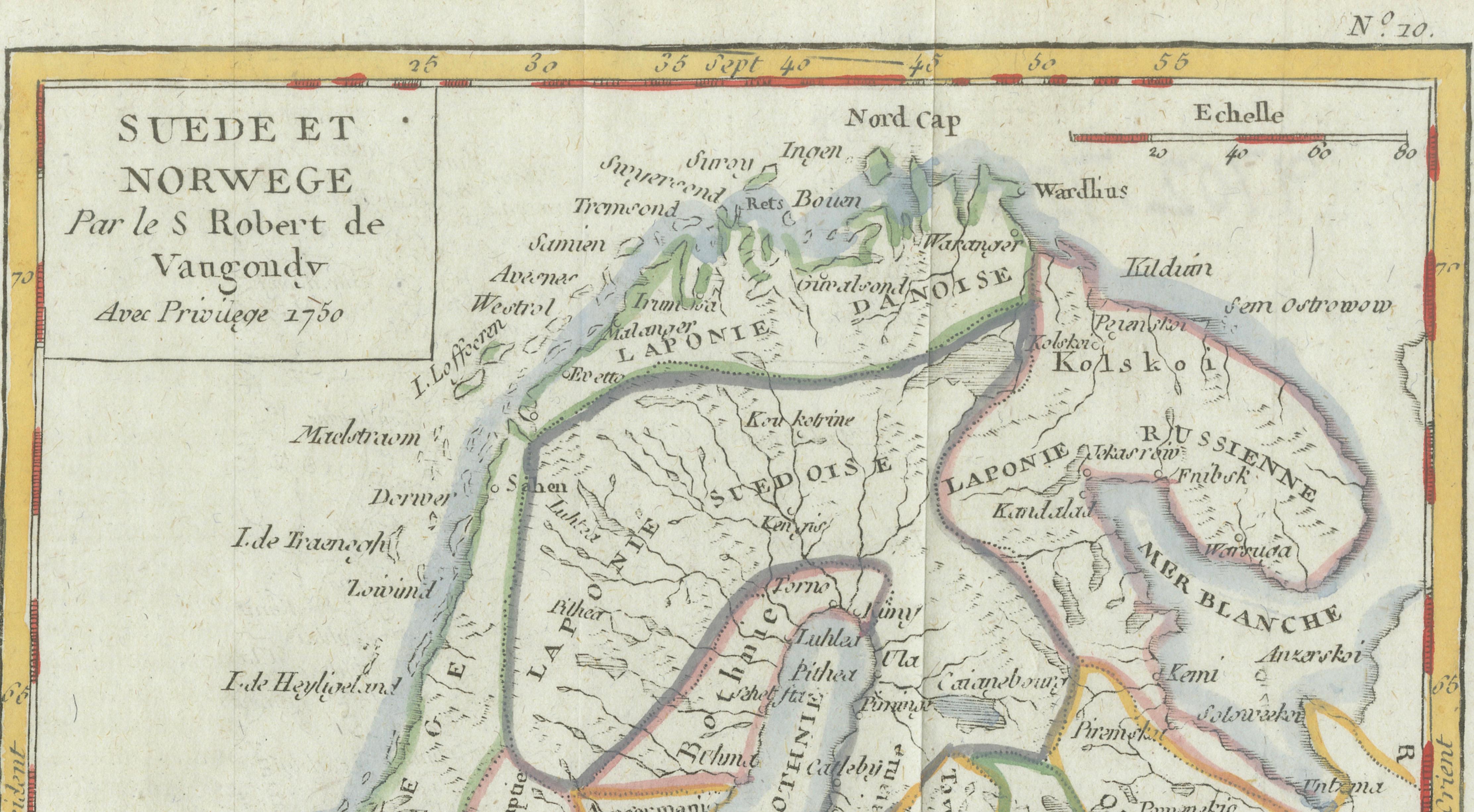 Antique Map Sweden & Norway, Scandinavia, Robert de Vaugondy, 1750