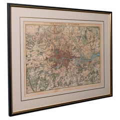 Mappa antica, I dintorni di Londra, Inglese, Pianta della città con cornice, Vittoriana, 1850