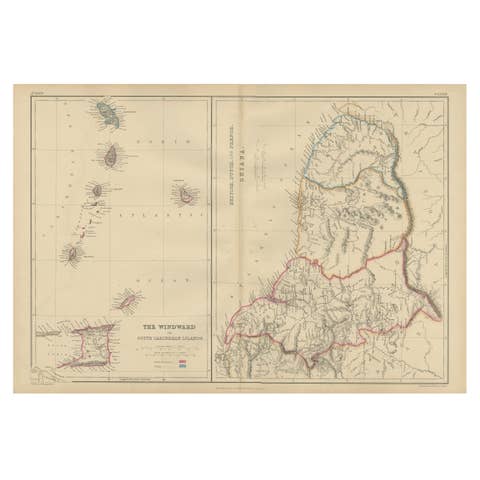 Antique Map the Windward or South Caribbean Islands and Guiana, 1859