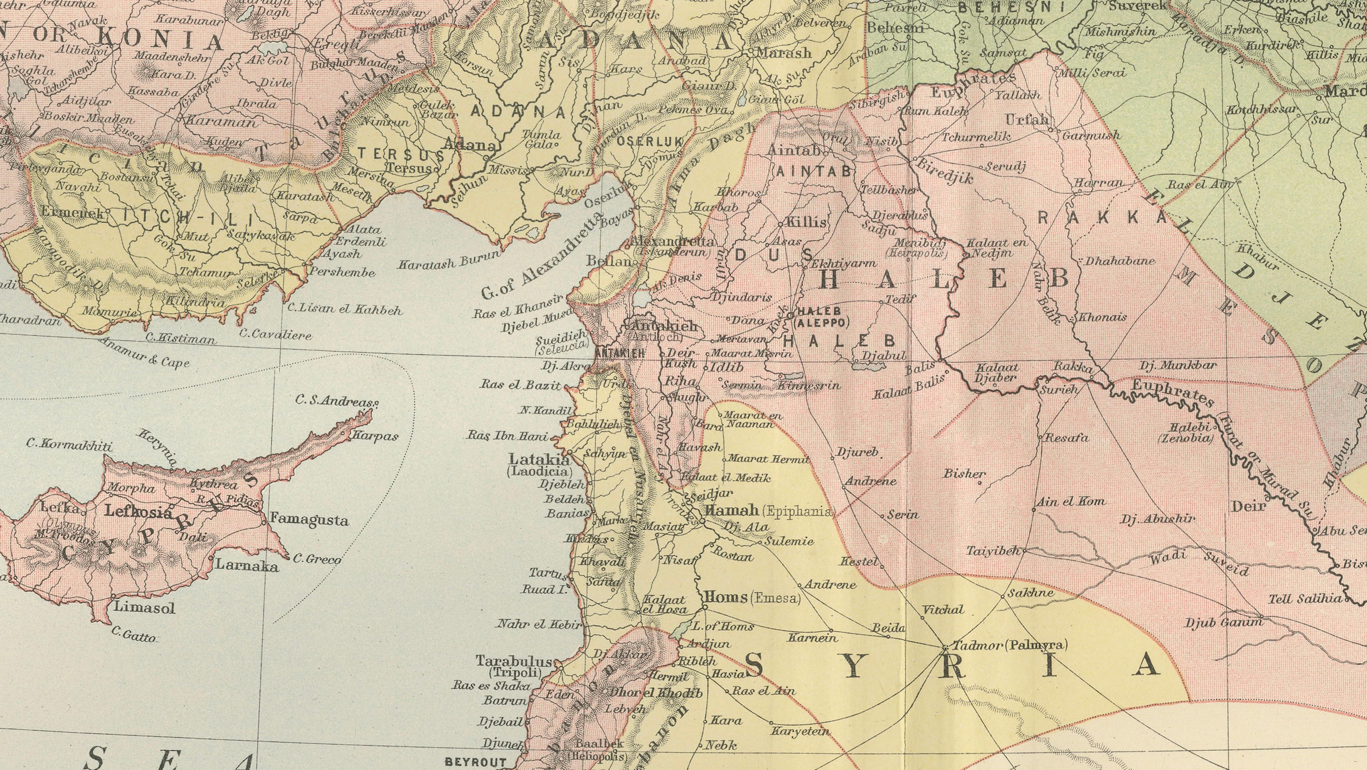 Antique Map Turkey in Asia, Ottoman Empire Anatolia Syria Iraq Black, 1884