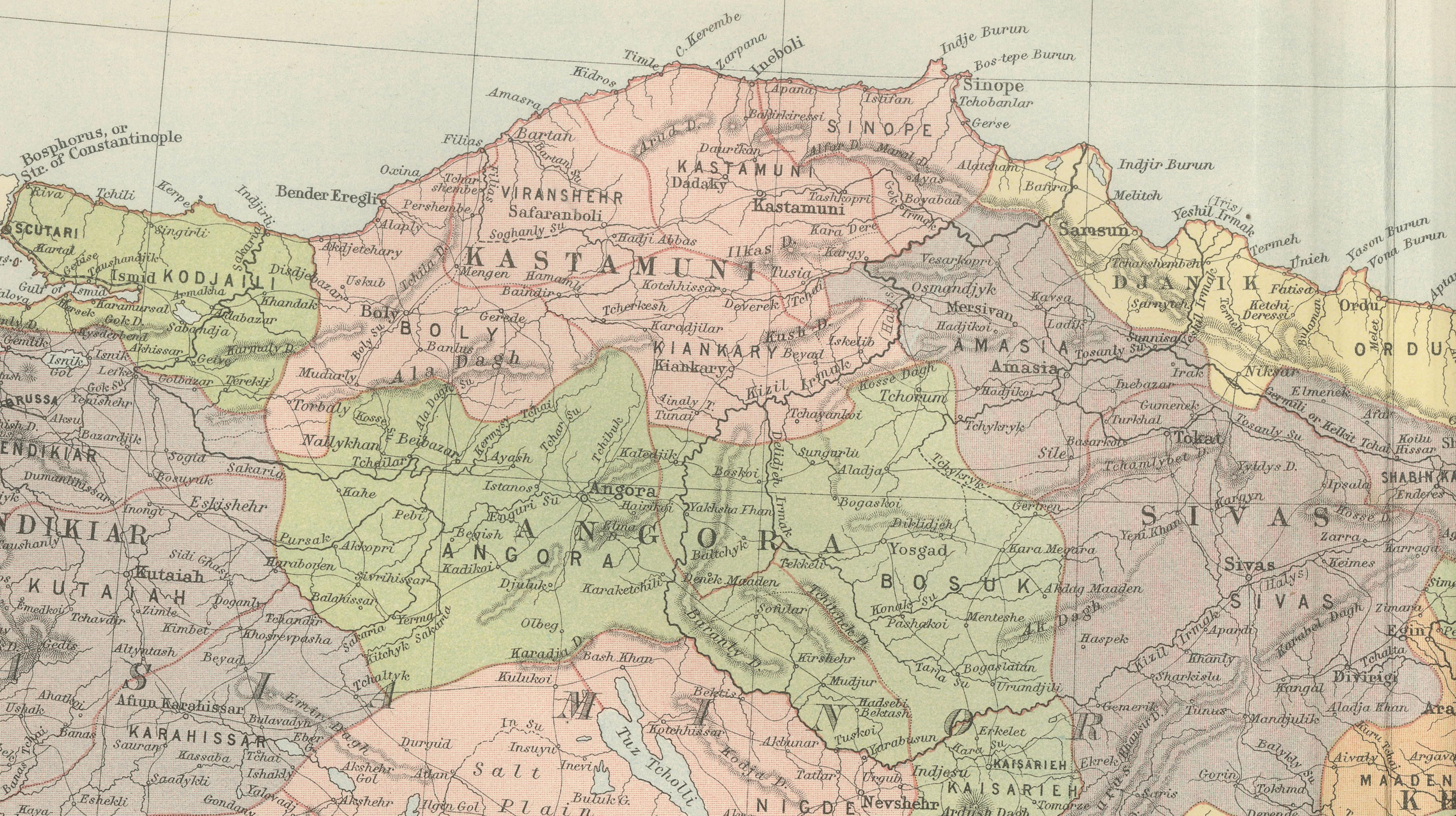 Antique Map Turkey in Asia, Ottoman Empire Anatolia Syria Iraq Black, 1884