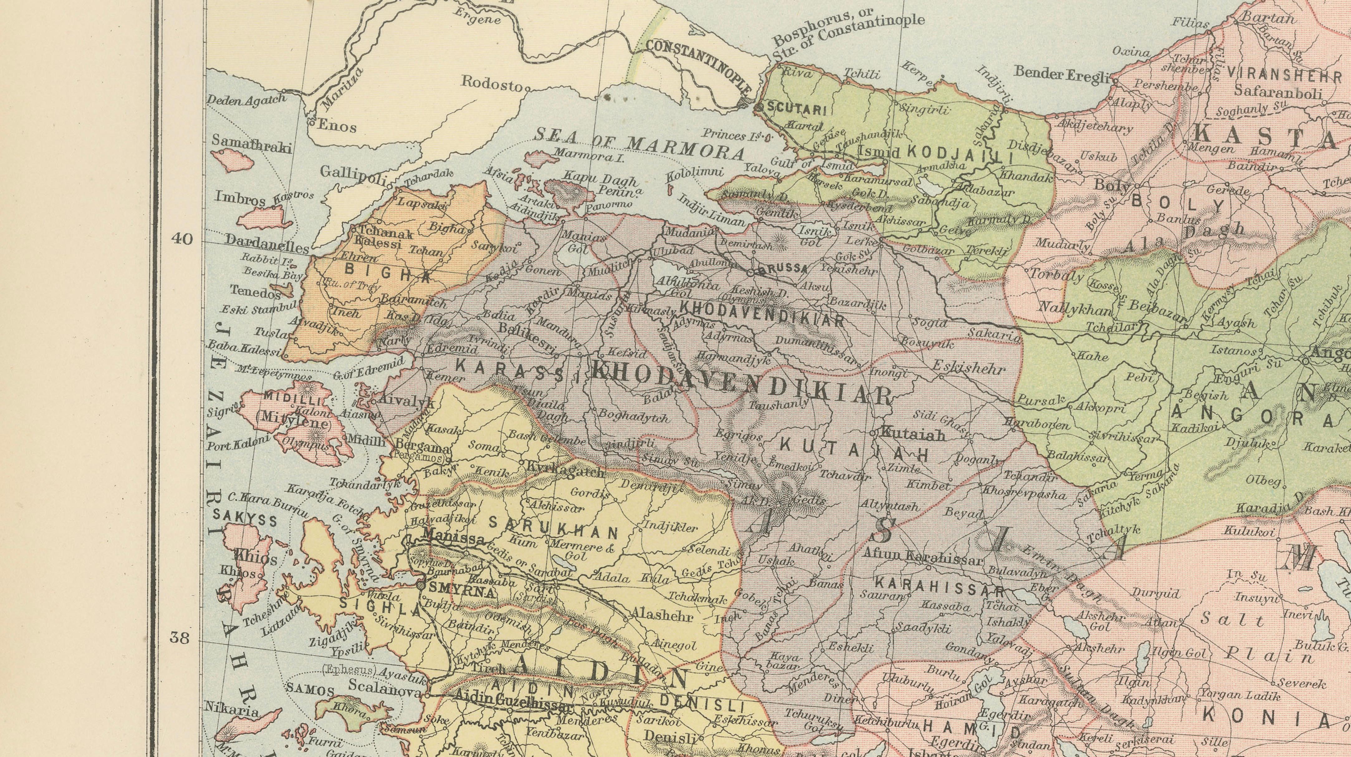 Antique Map Turkey in Asia, Ottoman Empire Anatolia Syria Iraq Black, 1884