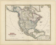 Antique Map with Hand Coloring of North America and the West Indies