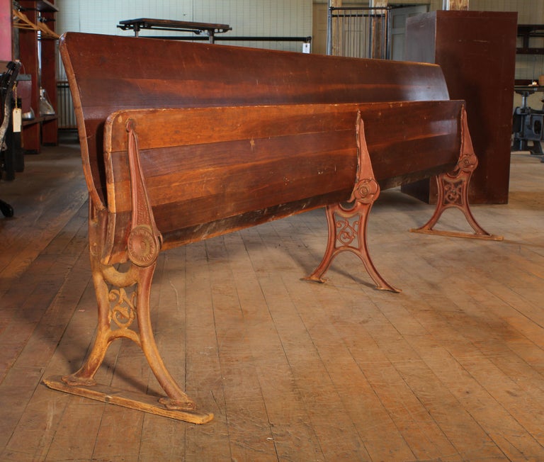 Antique Maple And Cast Iron Folding Station Bench Seat