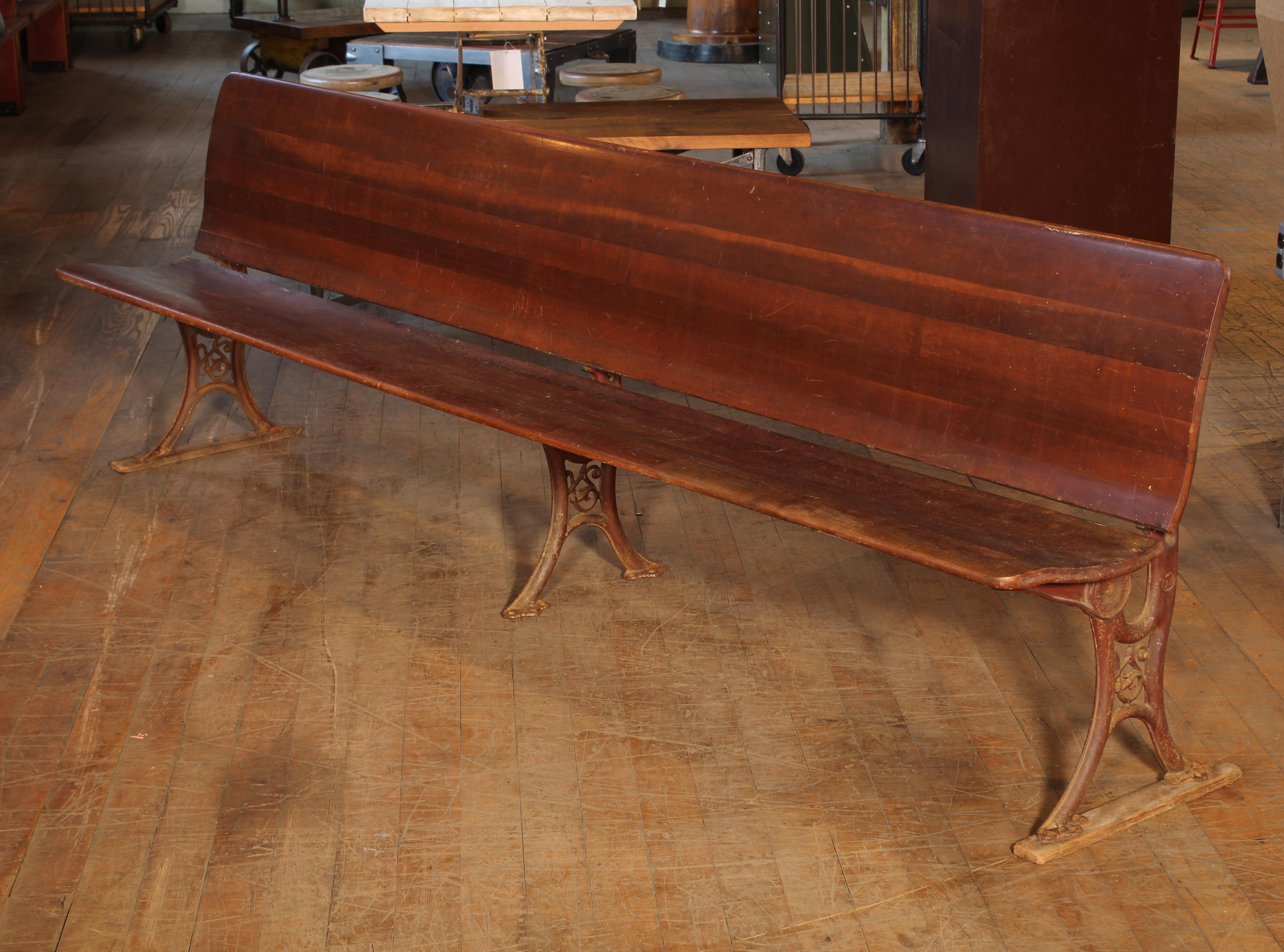 19th Century Antique Maple and Cast Iron Folding Station Bench, Seat 