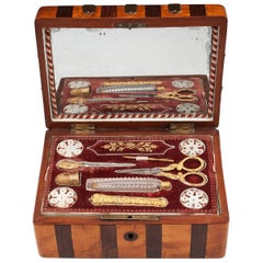 Antique Maple and Mahogany Palais Royal Sewing Box, 19th Century